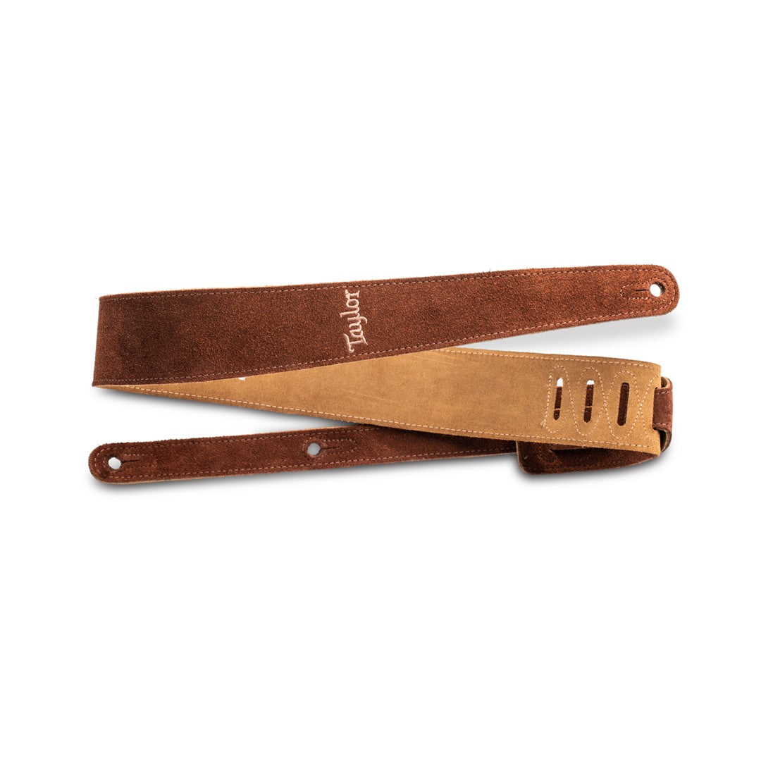 Taylor 2.5" Embroidered Suede Guitar Strap, Chocolate