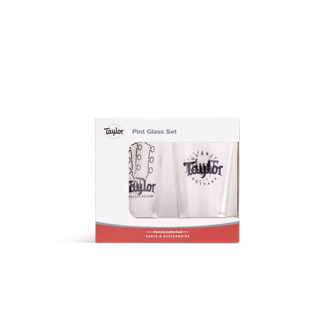 Taylor Pint Glasses, Black Logo, 2-Pack