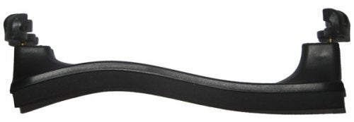 A black Everest EZ-4A Violin Shoulder Rest 4/4 Size (adjustable to 3/4), with a curved center and raised ends, made of plastic or metal, is shown against a white background.
