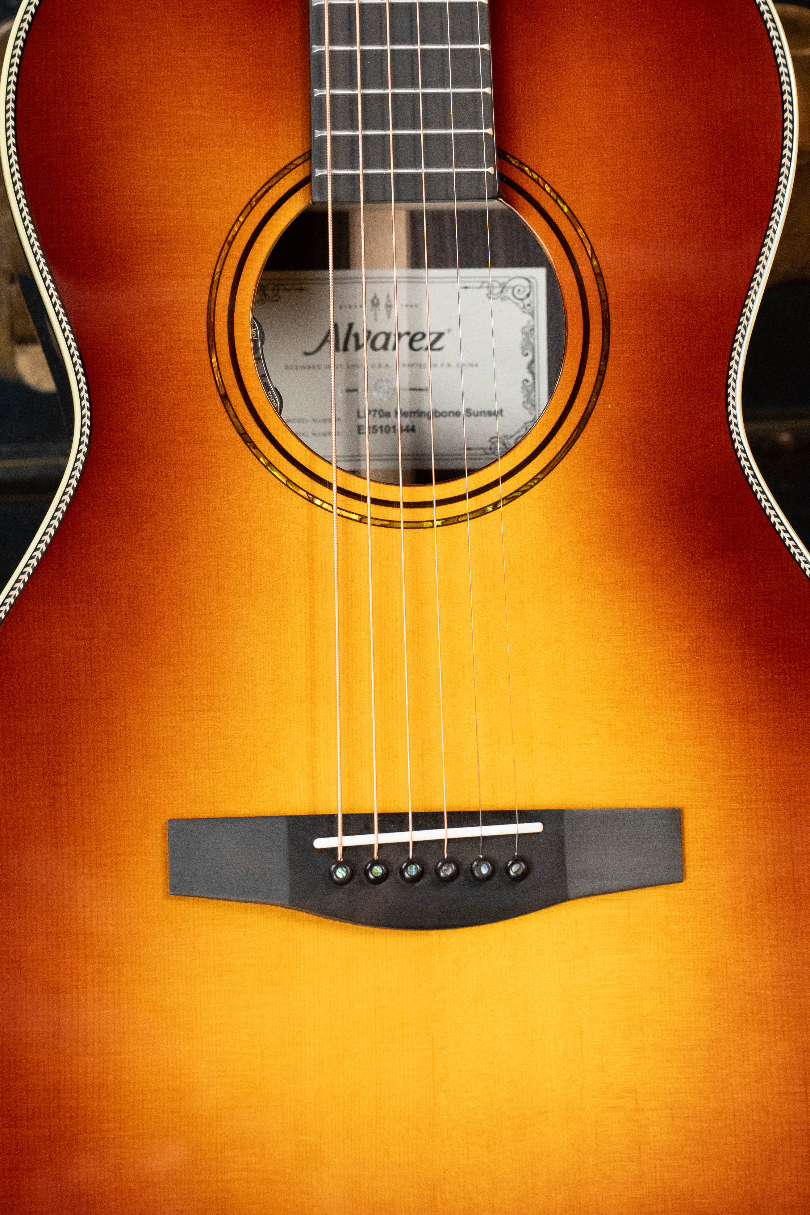 Alvarez Laureate LP70e Herringbone Sunset Sitka/East Indian Rosewood Parlor Guitar w/LR Baggs HiFi Pickup #1444