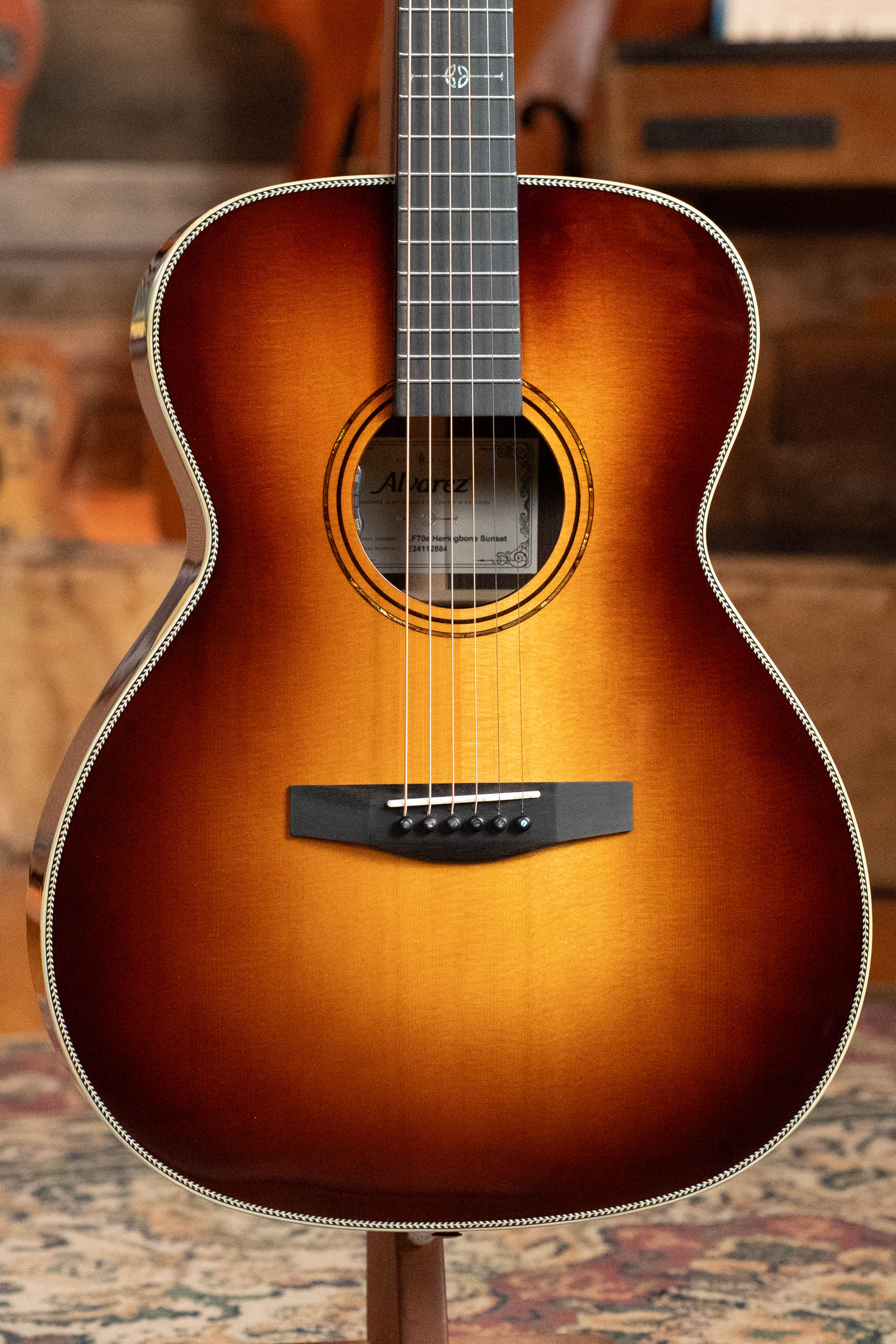 Alvarez Laureate Series LF70e Herringbone Sitka/Rosewood Sunset OM Guitar w/LR Baggs Hifi Pickup #2884