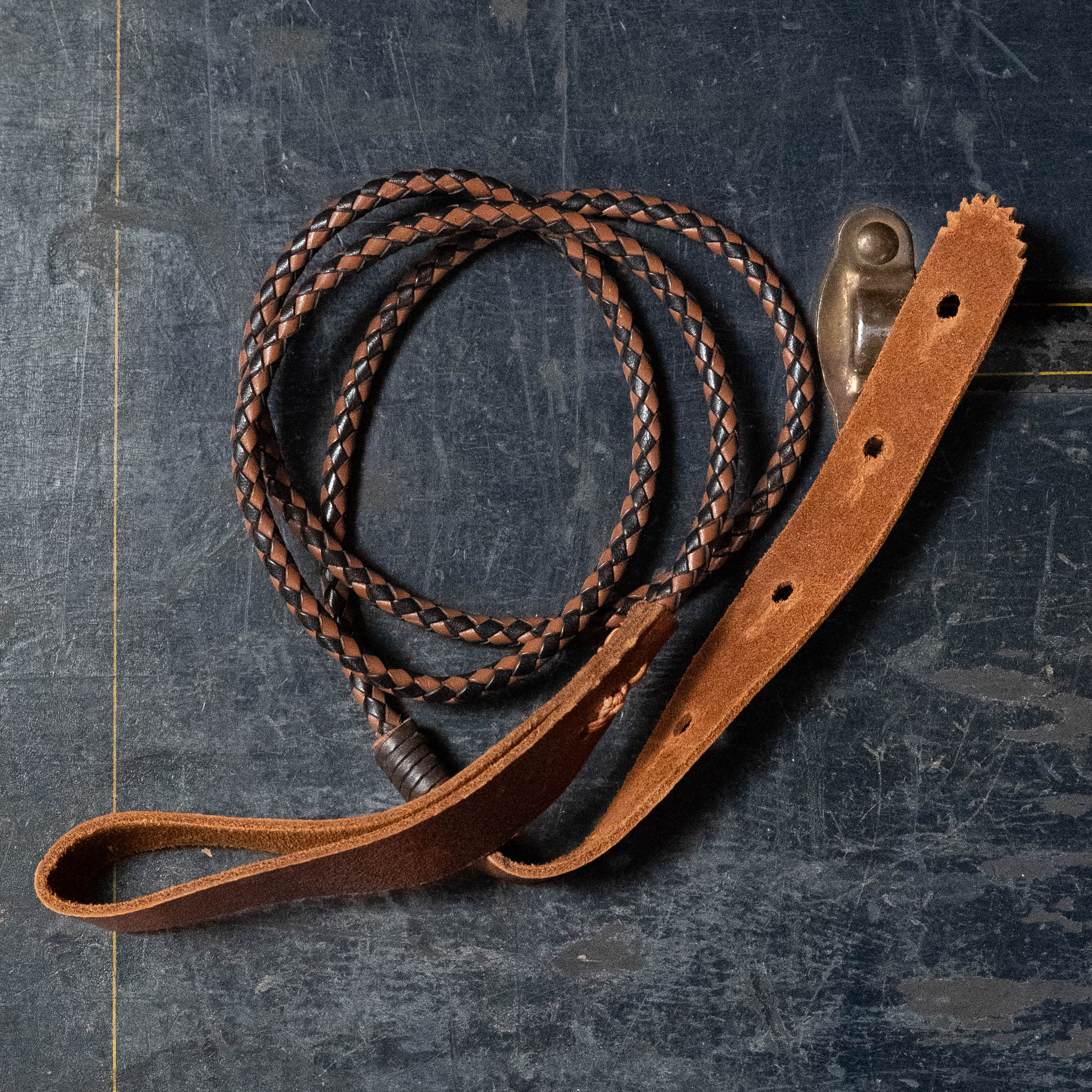 Randy Hogan Rope Leather Mandolin Strap - Black and Brown Twist - 50"