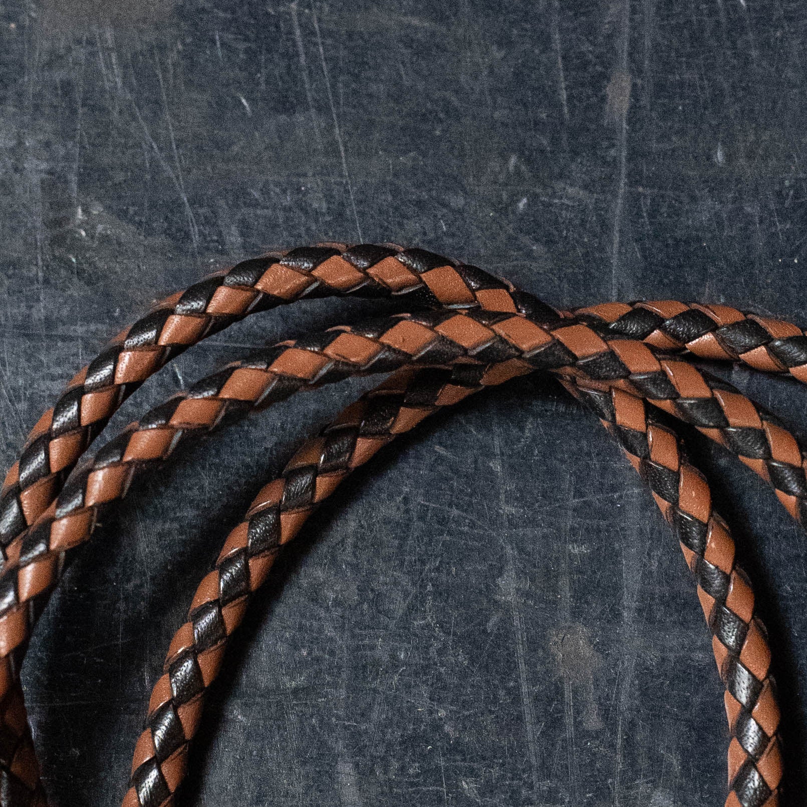 Randy Hogan Rope Leather Mandolin Strap - Black and Brown Twist - 50"