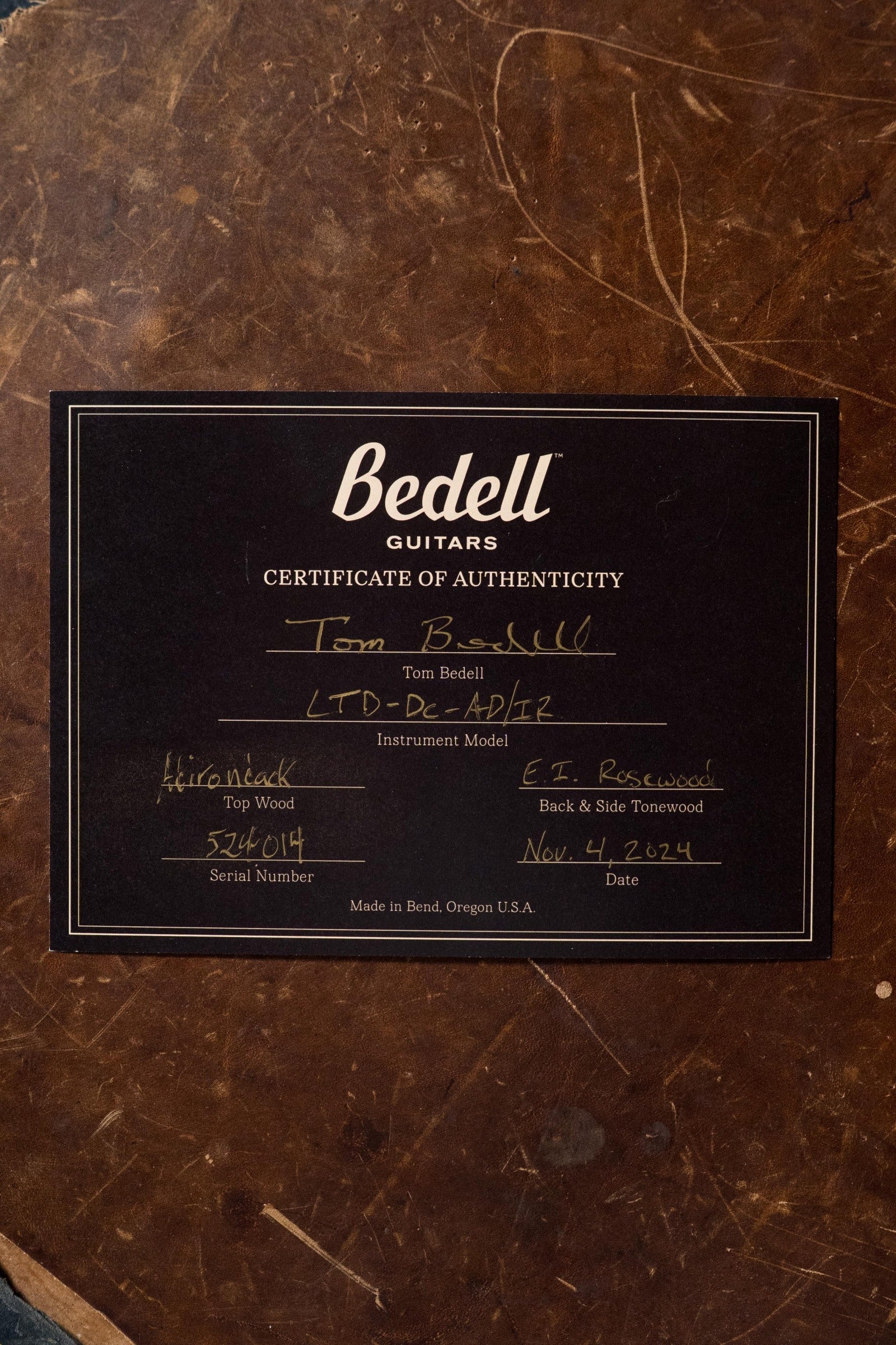 Bedell Limited Edition Adirondack/Figured Indian Rosewood Dreadnought Cutaway Acoustic Guitar #4014