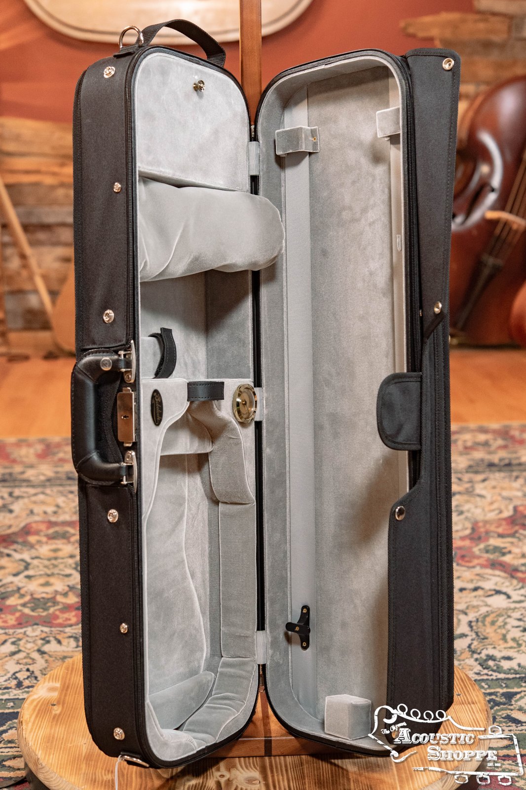 Bobelock Deluxe Wood Shell Oblong Velvet Violin Case - Grey Interior B1002VS-1-BKGY