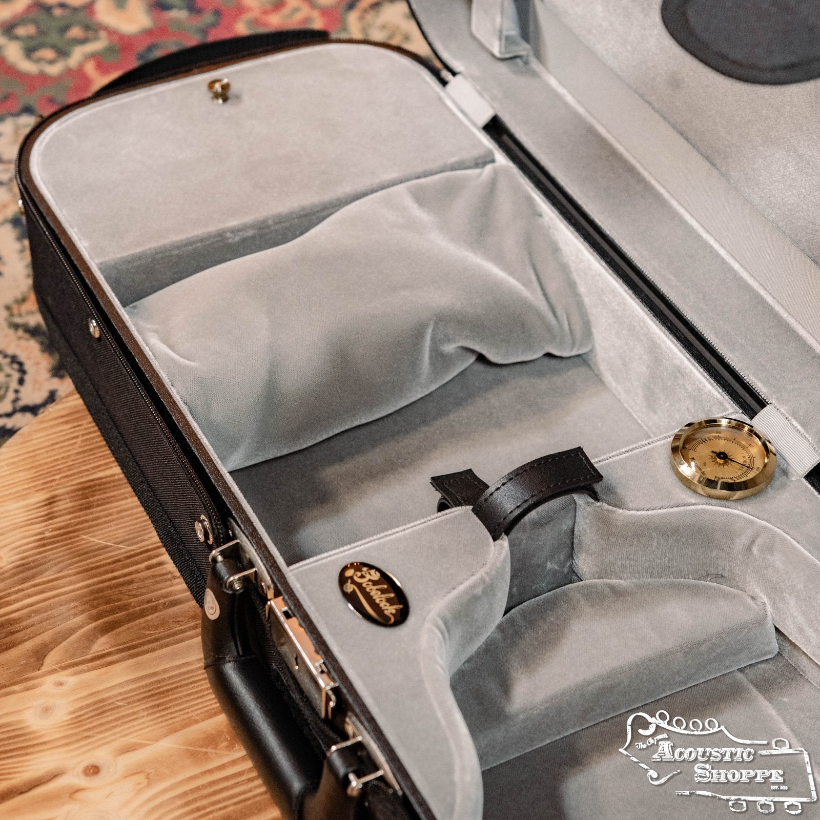 Bobelock Deluxe Wood Shell Oblong Velvet Violin Case - Grey Interior B1002VS-1-BKGY