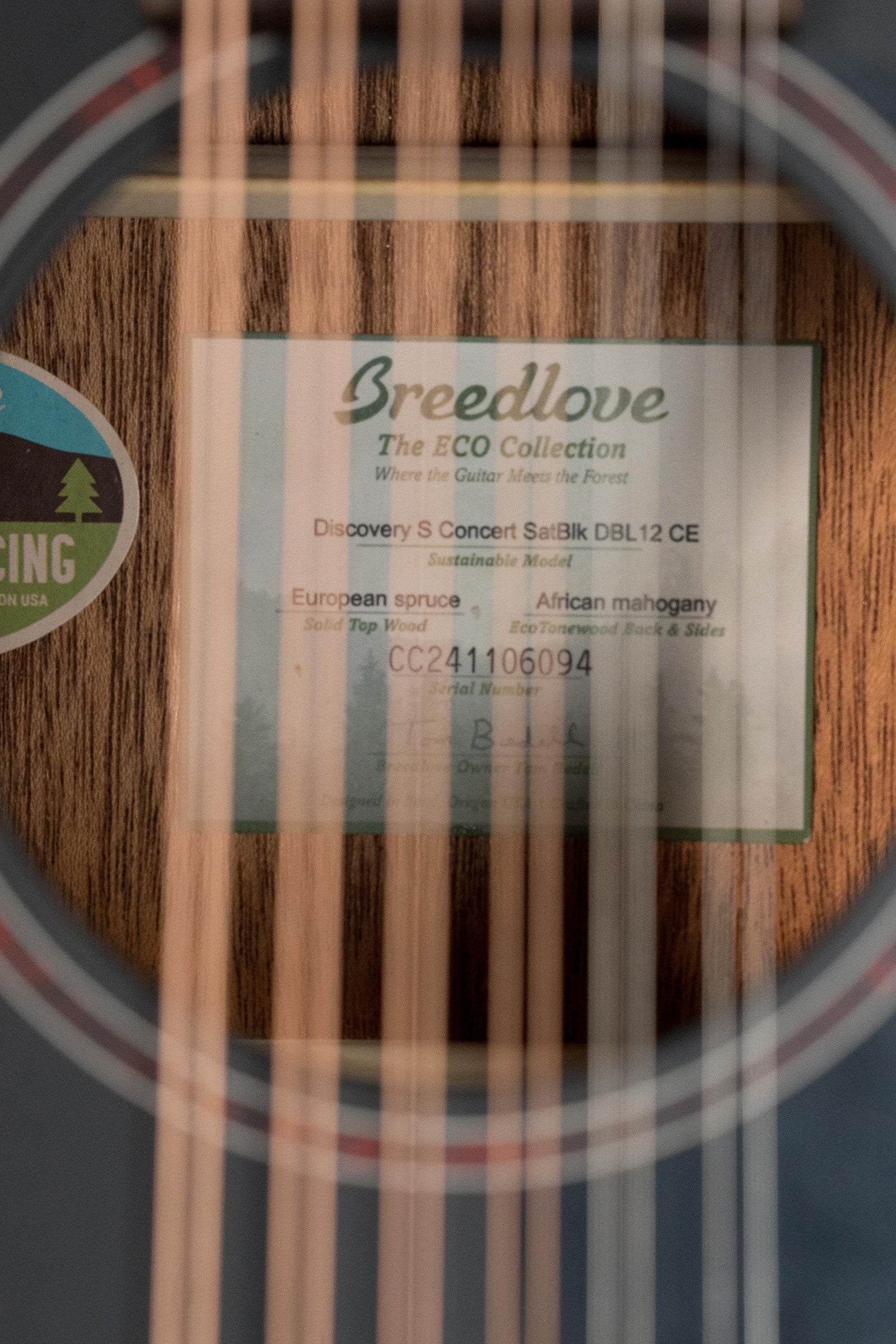 Breedlove Discovery Series Spruce/Mahogany 12 String Satin Black Double Course Concert Guitar w/Electronics #6094