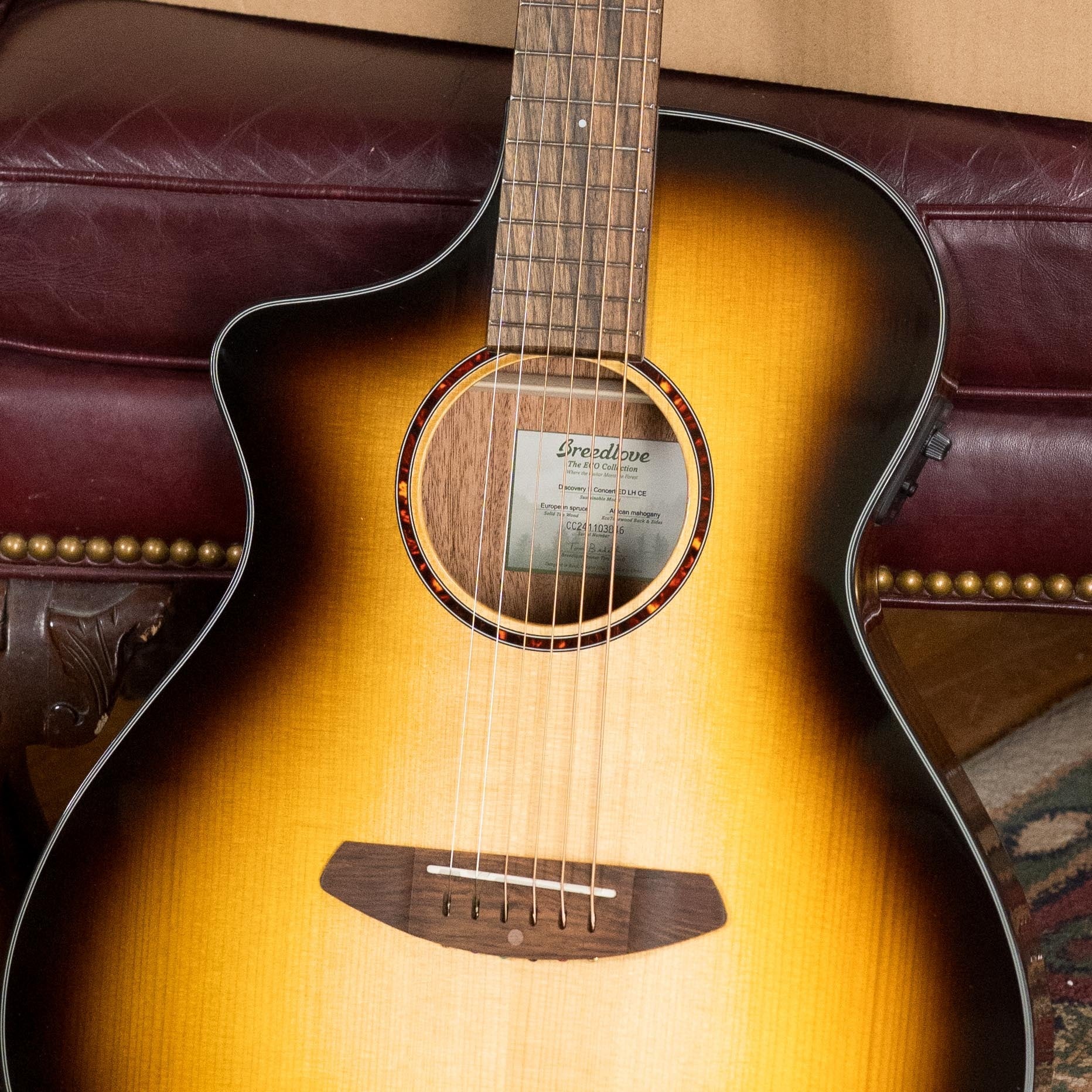 Breedlove Discovery Series Spruce/Mahogany Edgeburst Left-Handed Cutaway Concert Guitar w/Electronics #3846