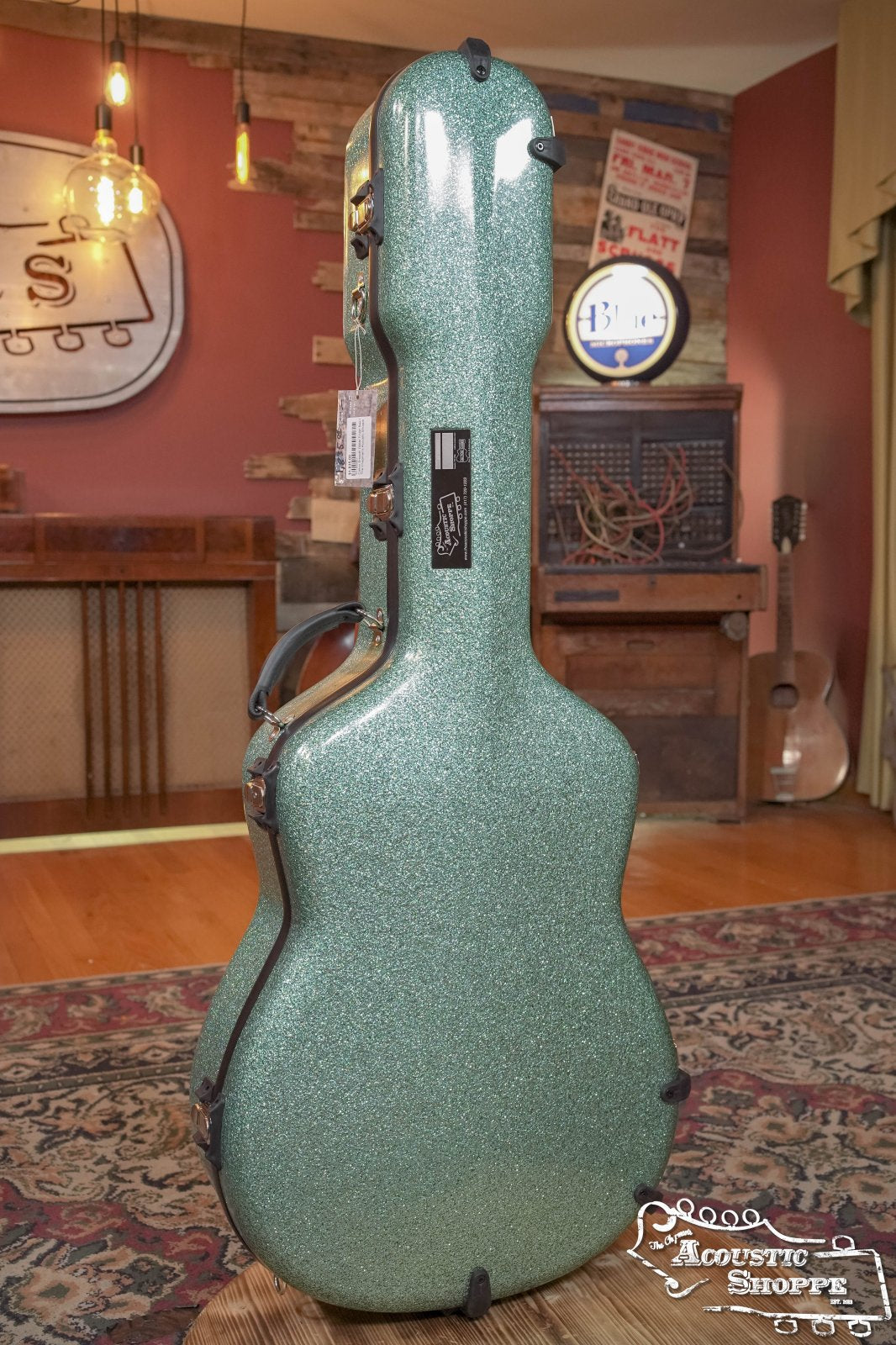 Calton Smooth Glitter Finish Sea Green Exterior/Aqua Interior Dreadnought D-18 Case w/ Backpack Straps #0001