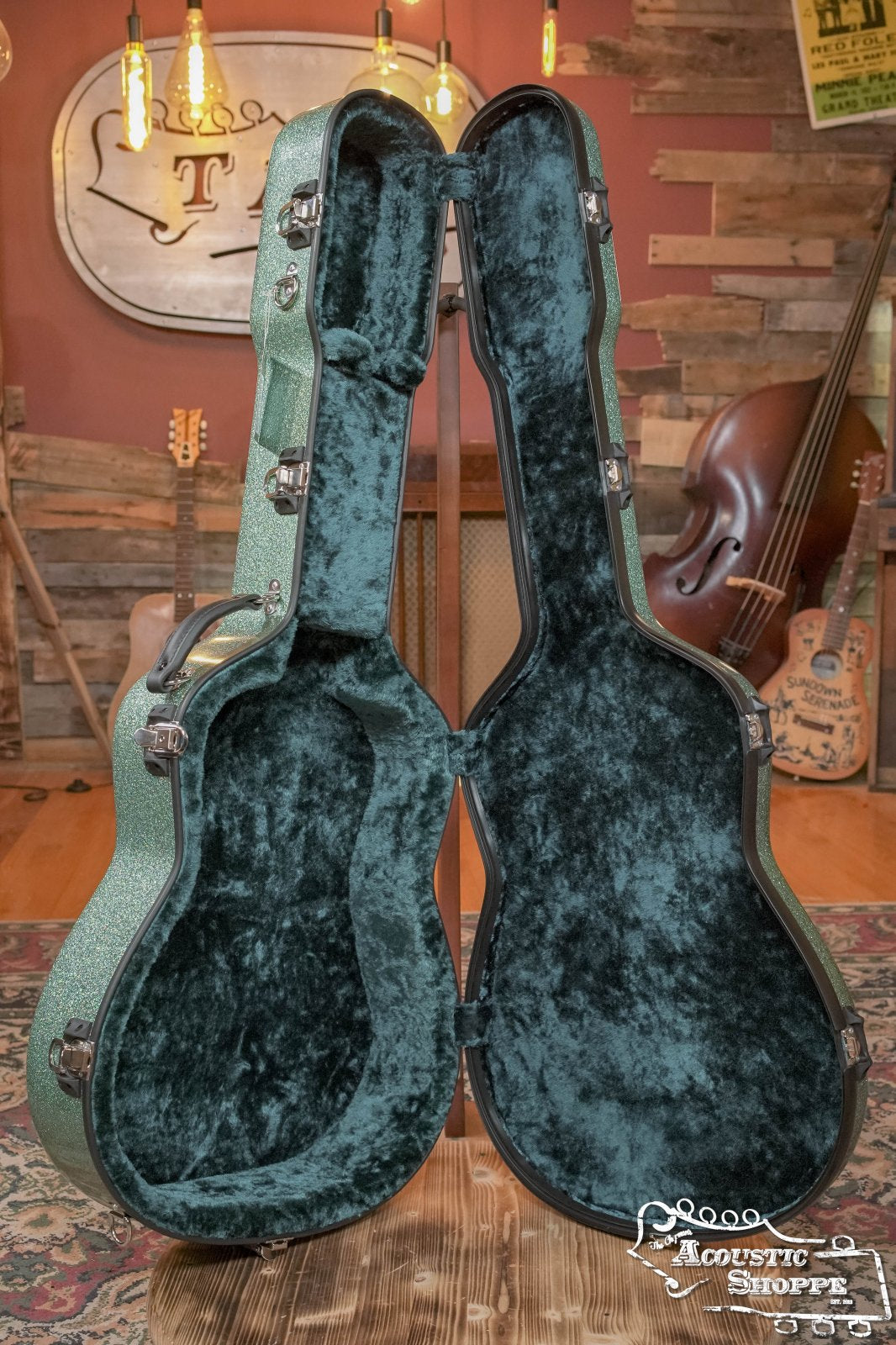 Calton Smooth Glitter Finish Sea Green Exterior/Aqua Interior Dreadnought D-18 Case w/ Backpack Straps #0001