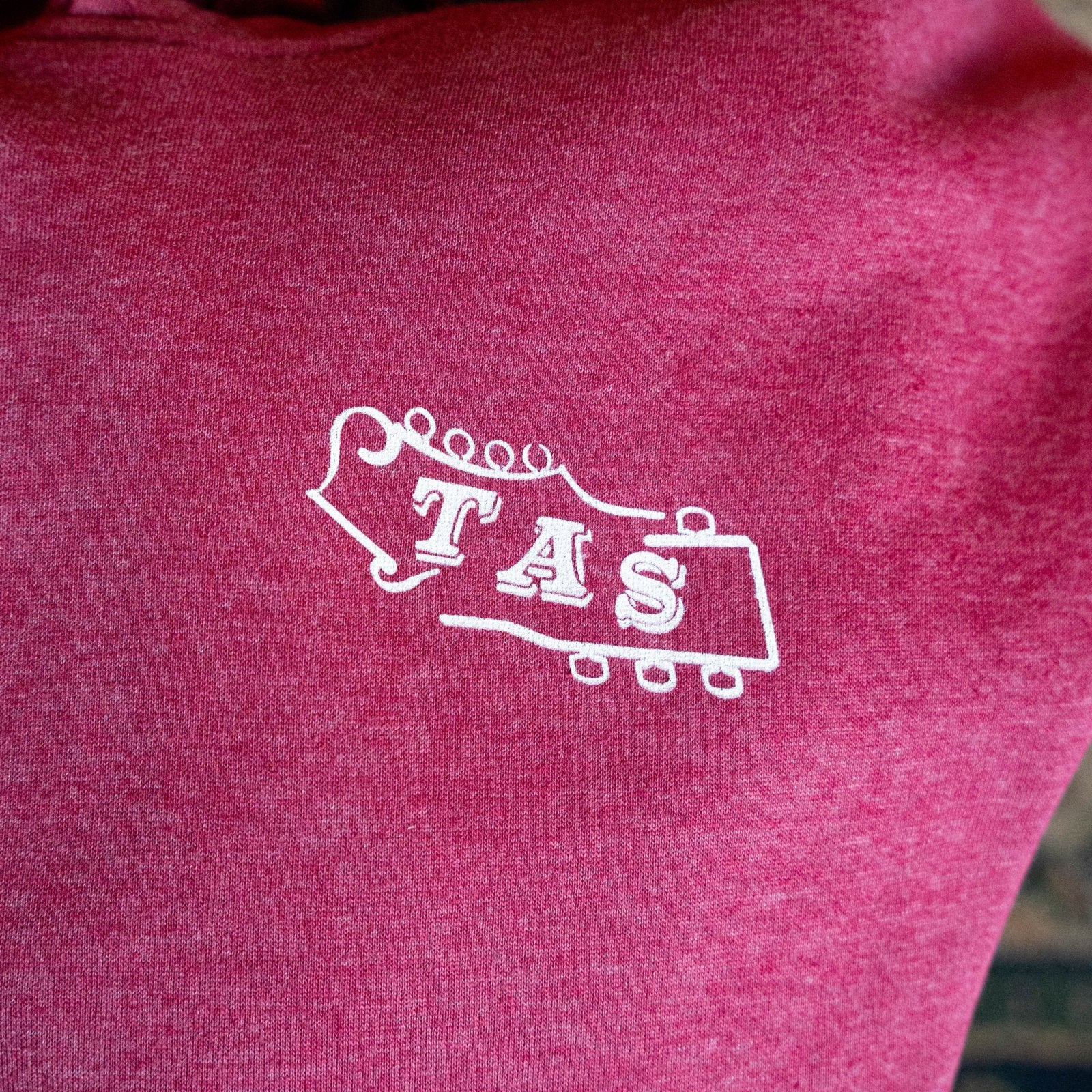 TAS "Vintage" Logo Double-Sided Print Fleece Hoodie - Heather Cardinal