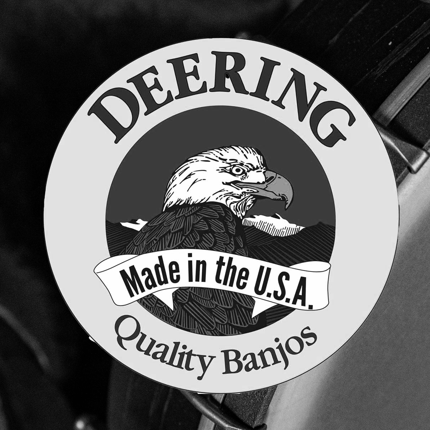 A circular DEERING Quality Banjos Made in the U.S.A. label featuring an eagle and mountains can stay pristine when cleaned with the Deering Care Cloth - Bundle of 3 CC-SET from Deering Banjos.