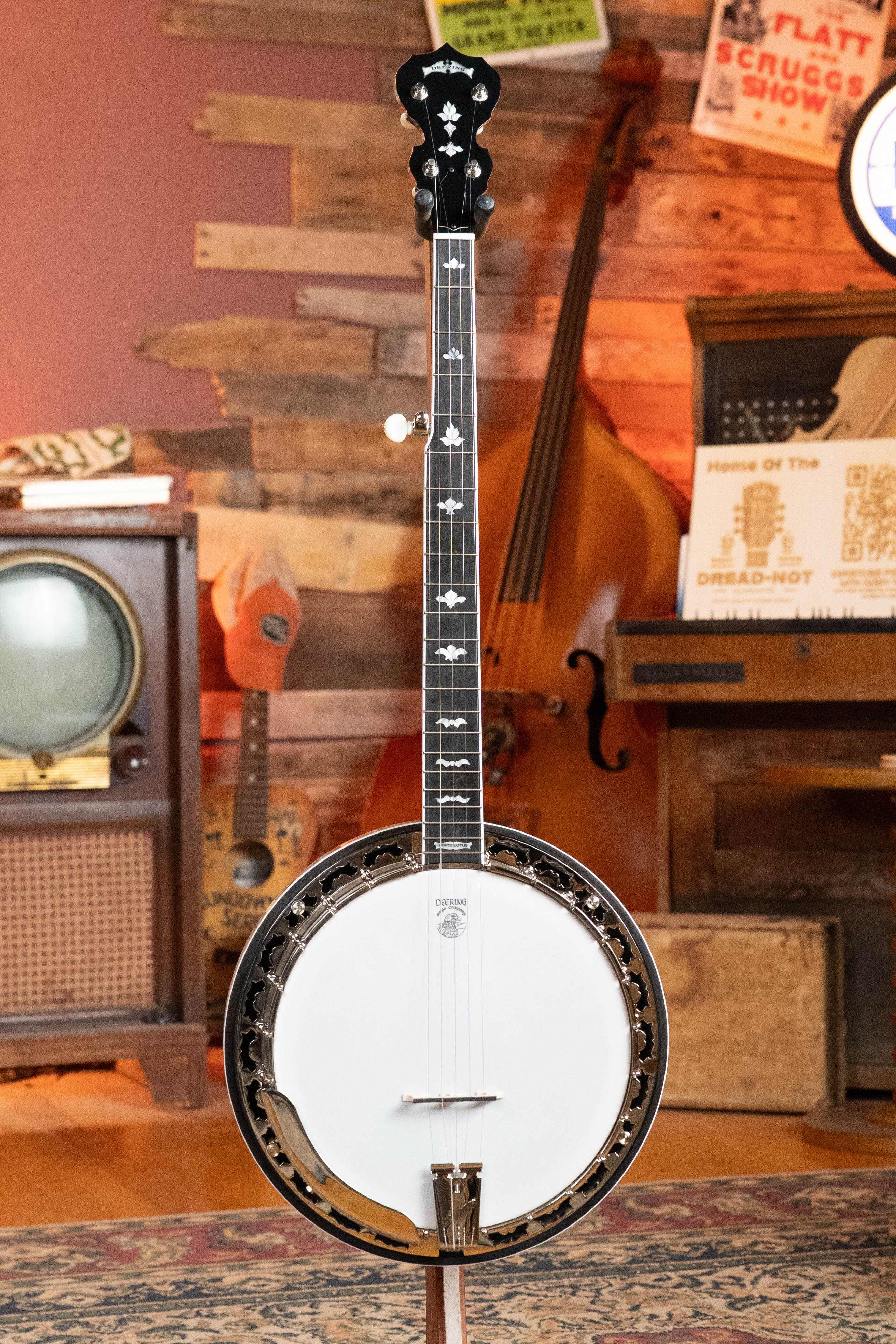Deering White Lotus 5-String Resonator Banjo w/Spikes Installed #BB44