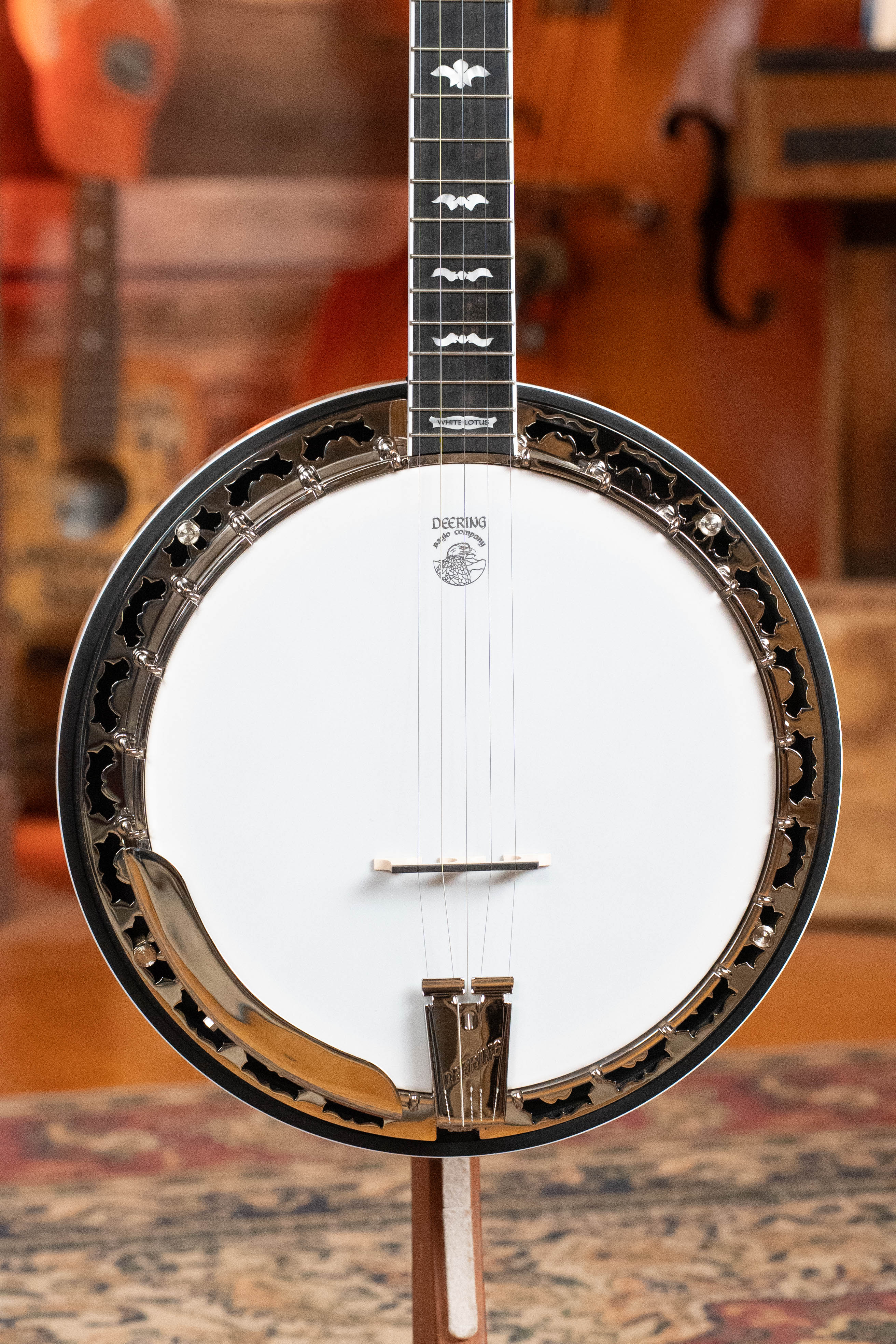 Deering White Lotus 5-String Resonator Banjo w/Spikes Installed #BB44