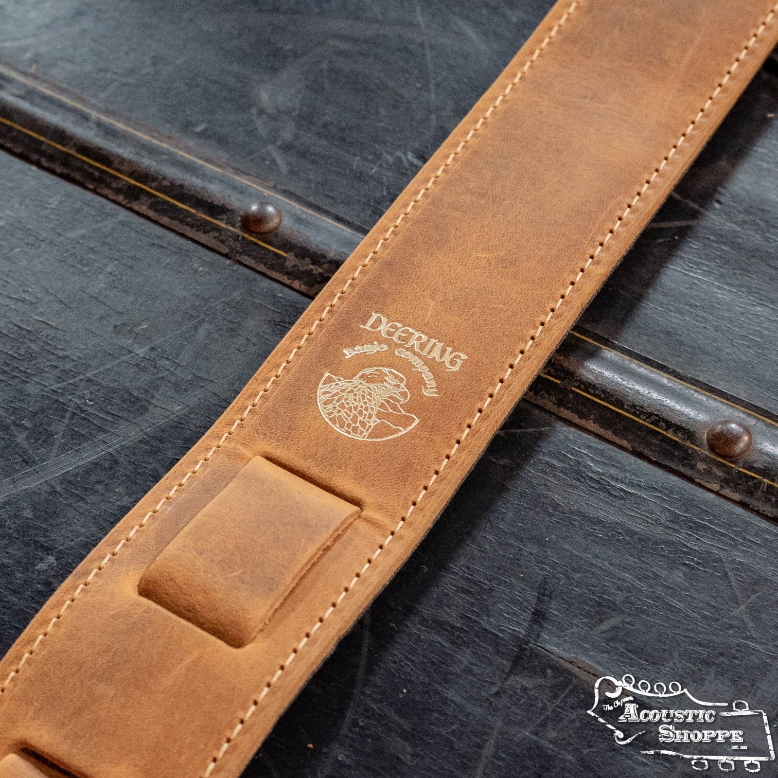 Deering Stitched Leather Cradle Banjo Strap - Tan