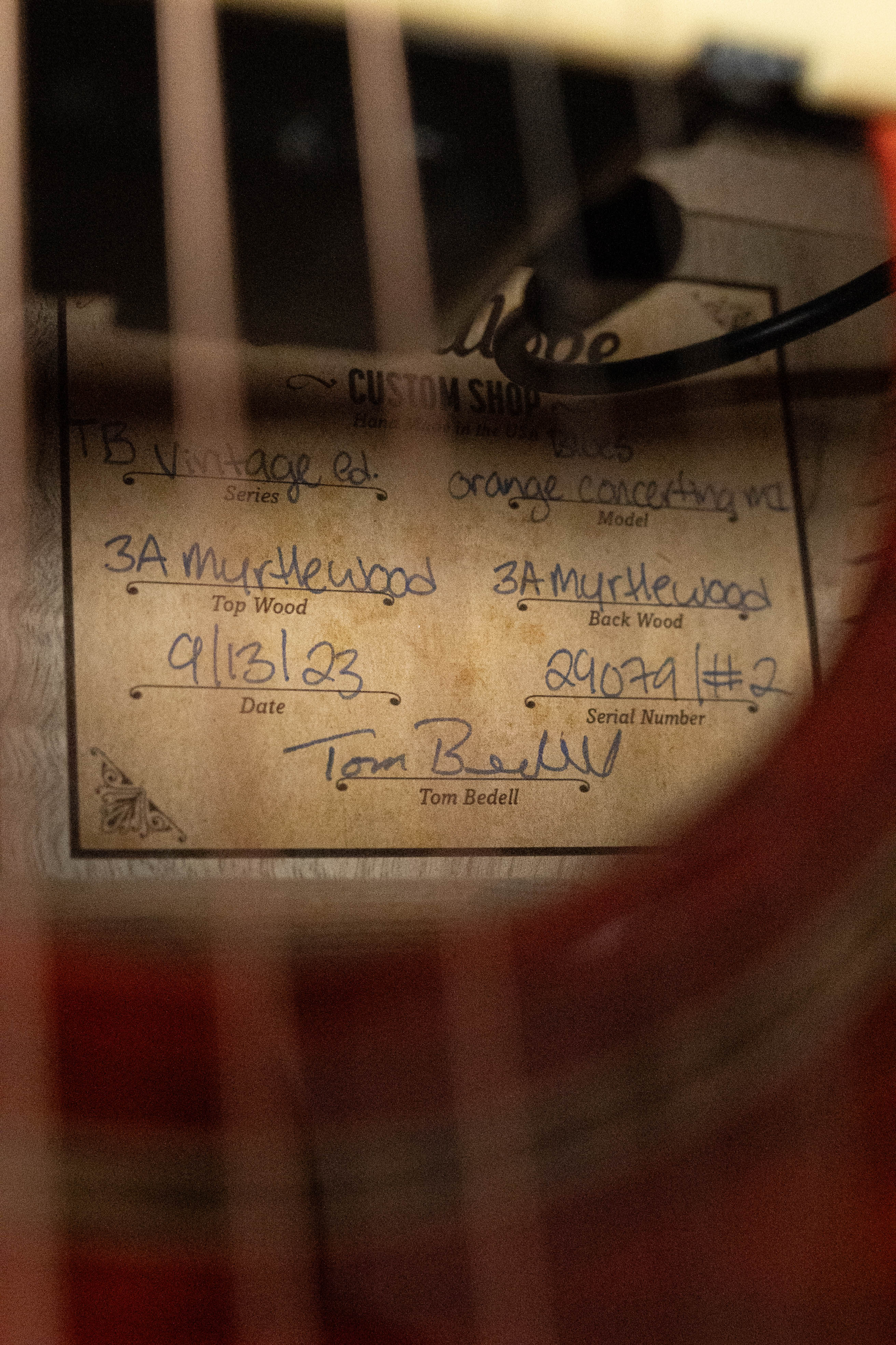 *Dread-Not Certified Used* Breedlove Tom Bedell's Blues Orange Vintage Edition All Myrtlewood Concertina Cutaway Guitar w/LR Baggs Pickup #9079