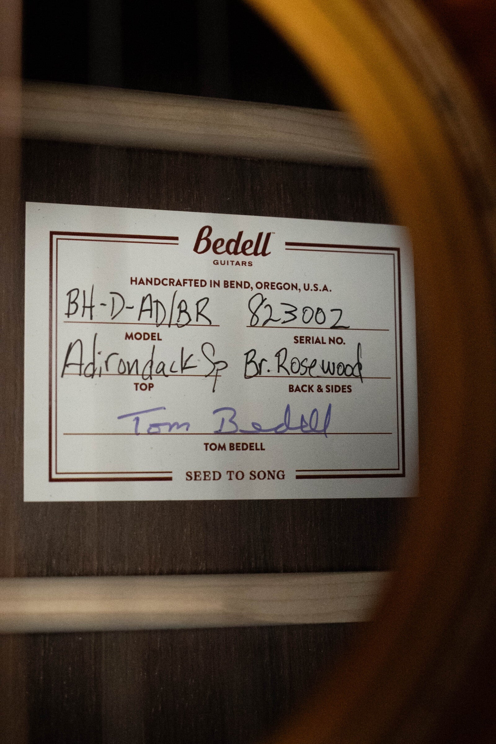 *Dread-Not Certified Used* Bedell Bahia Adirondack/Brazilian Rosewood Dreadnought Guitar #3002