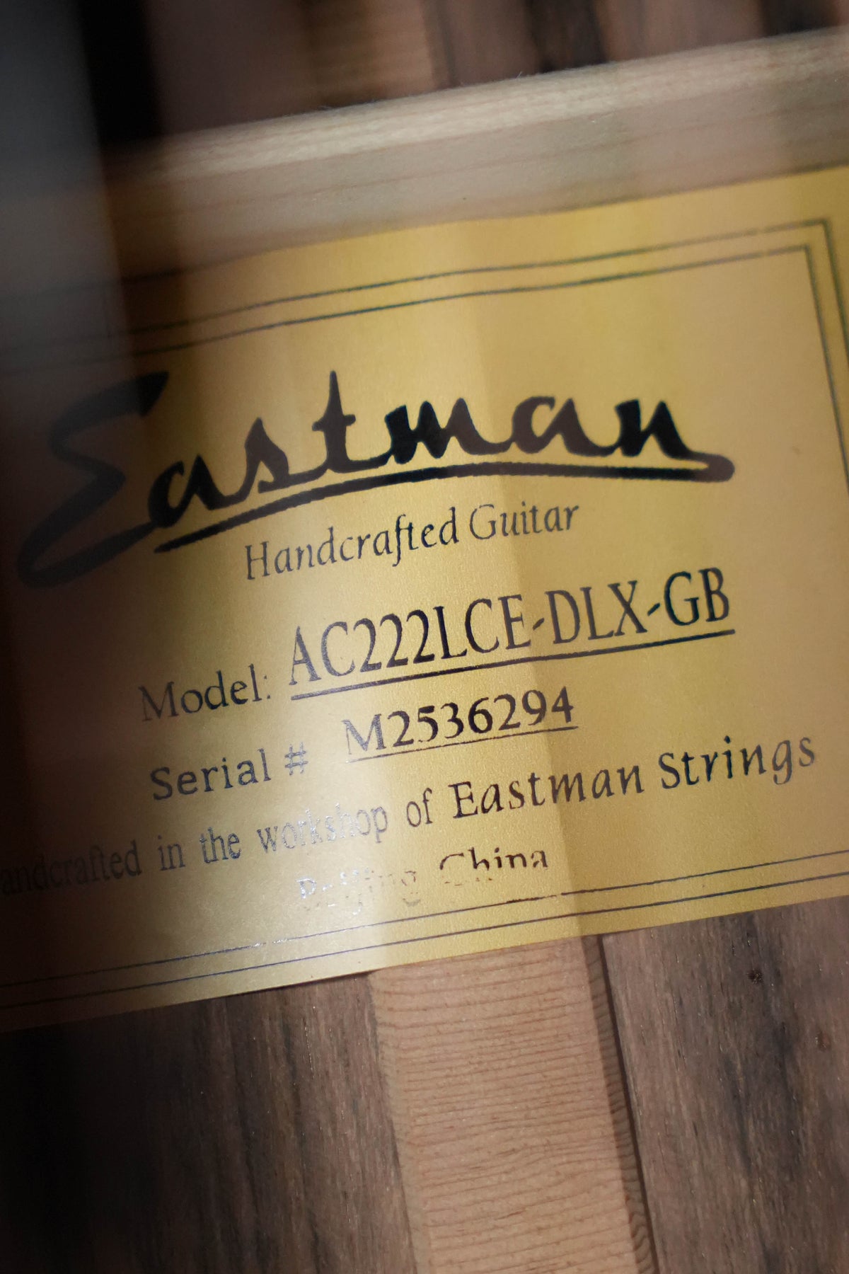 Eastman AC222LCE-DLX-GB Left-Handed Sitka/Ovangkol Goldburst Cutaway Grand Auditorium Guitar w/Fishman Pickup #6294