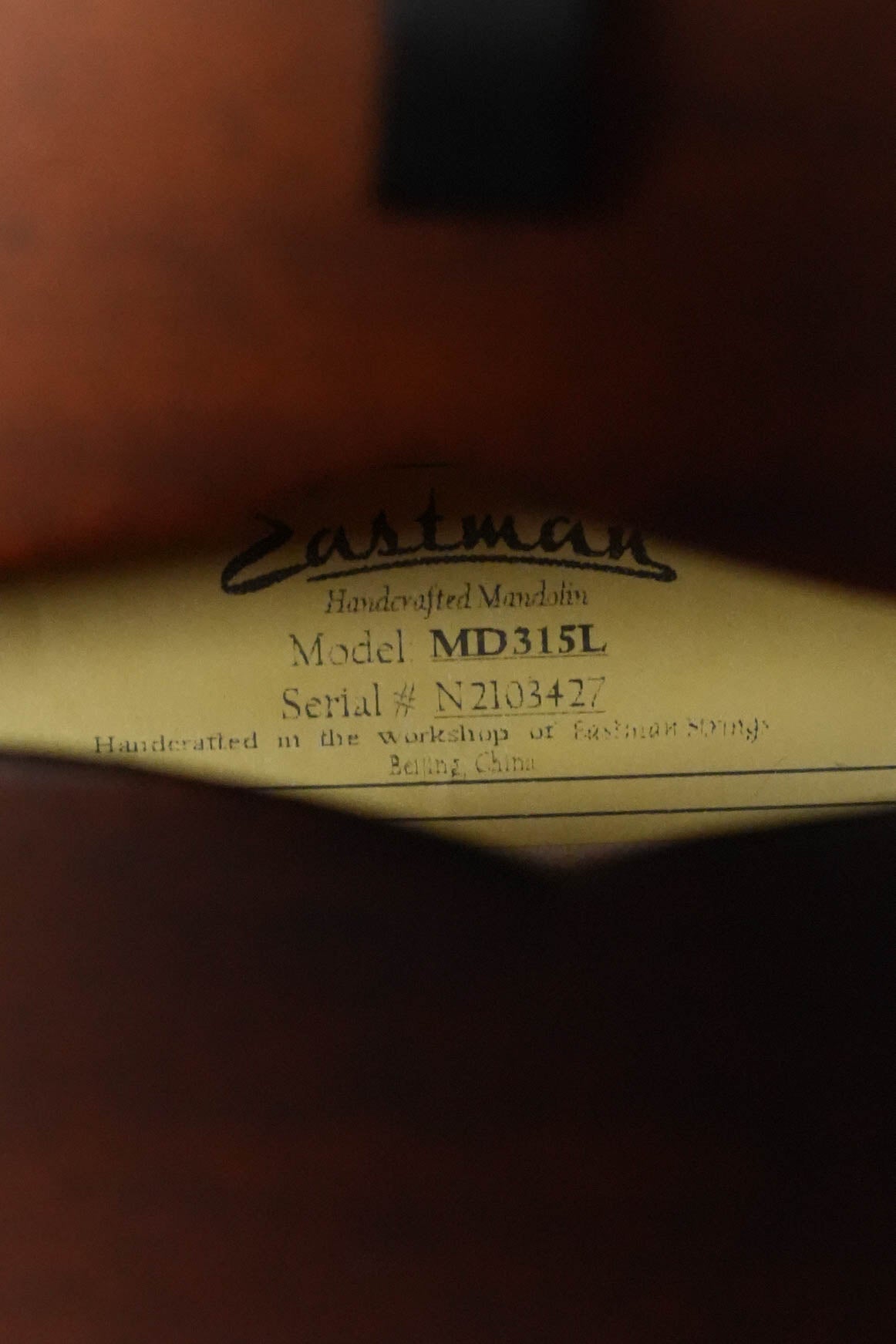 Eastman MD315L *Left-Handed* Spruce/Maple F-Style Hand-Carved Mandolin #3427