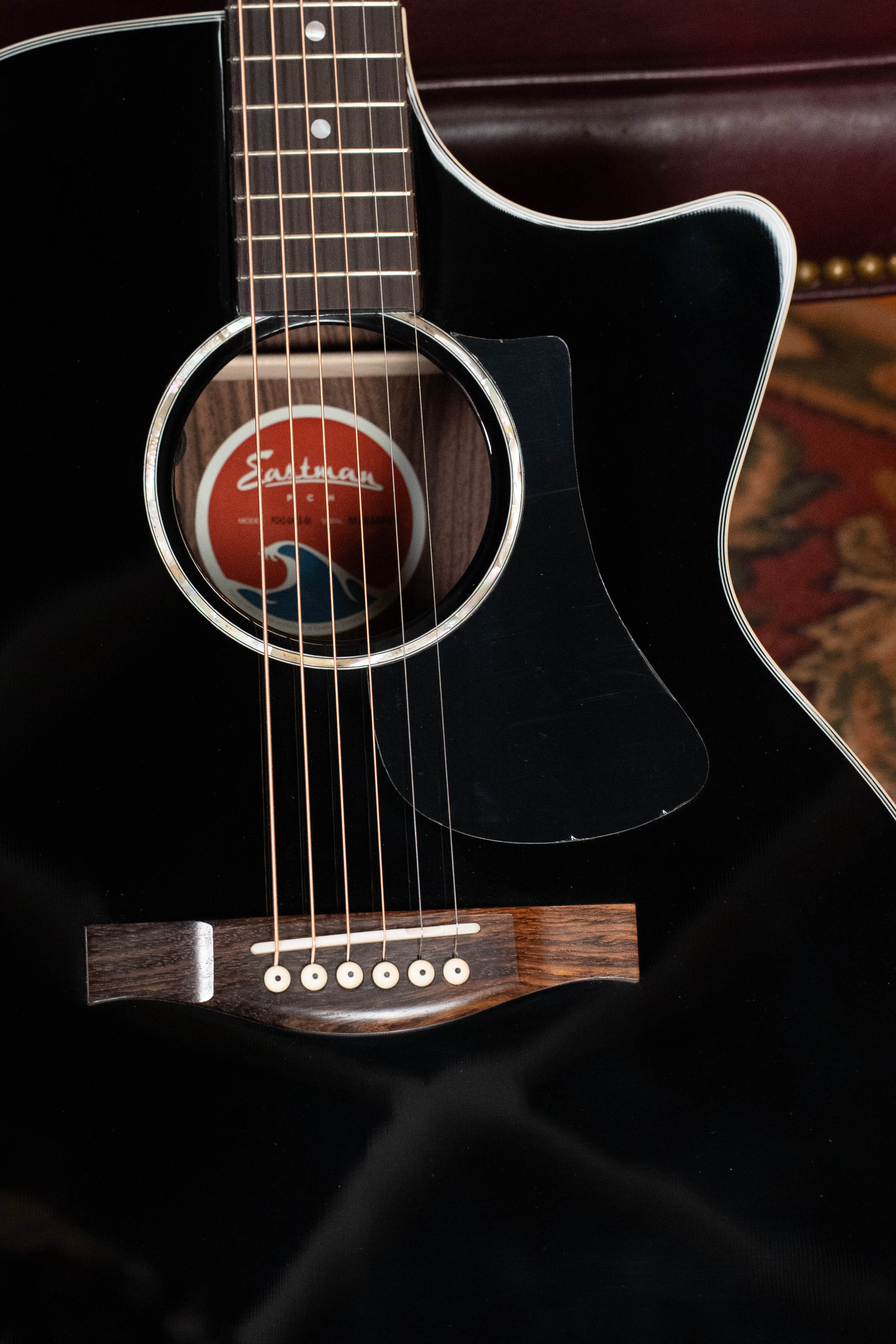 Eastman PCH2-GACE-BK Solid Thermo-Cured Sitka/Laminated Rosewood Grand Auditorium Cutaway Black Top Guitar w/Electronics #4550