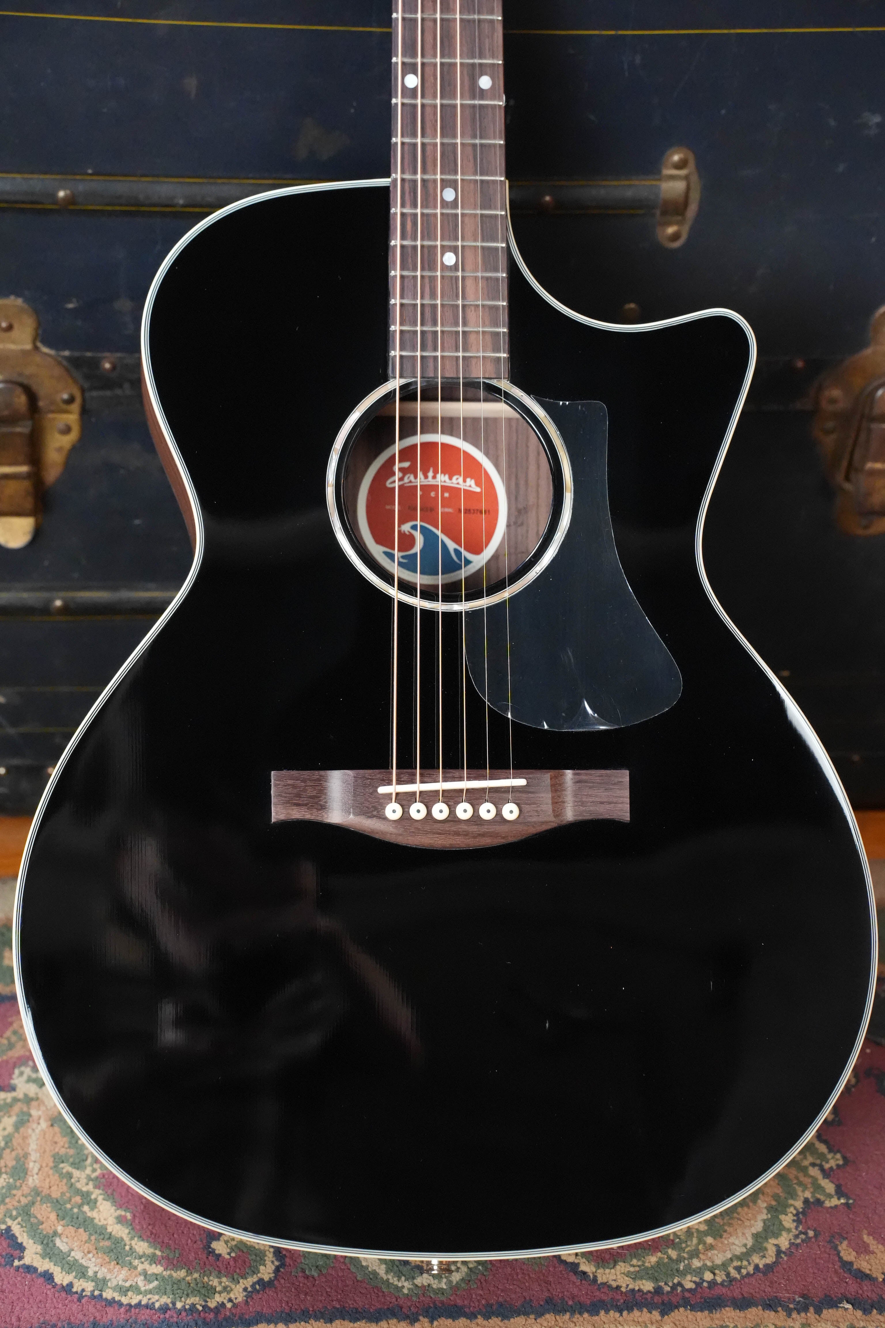 Eastman PCH2-GACE-BK Solid Thermo-Cured Sitka/Laminated Rosewood Grand Auditorium Cutaway Black Top Guitar w/Electronics #7681