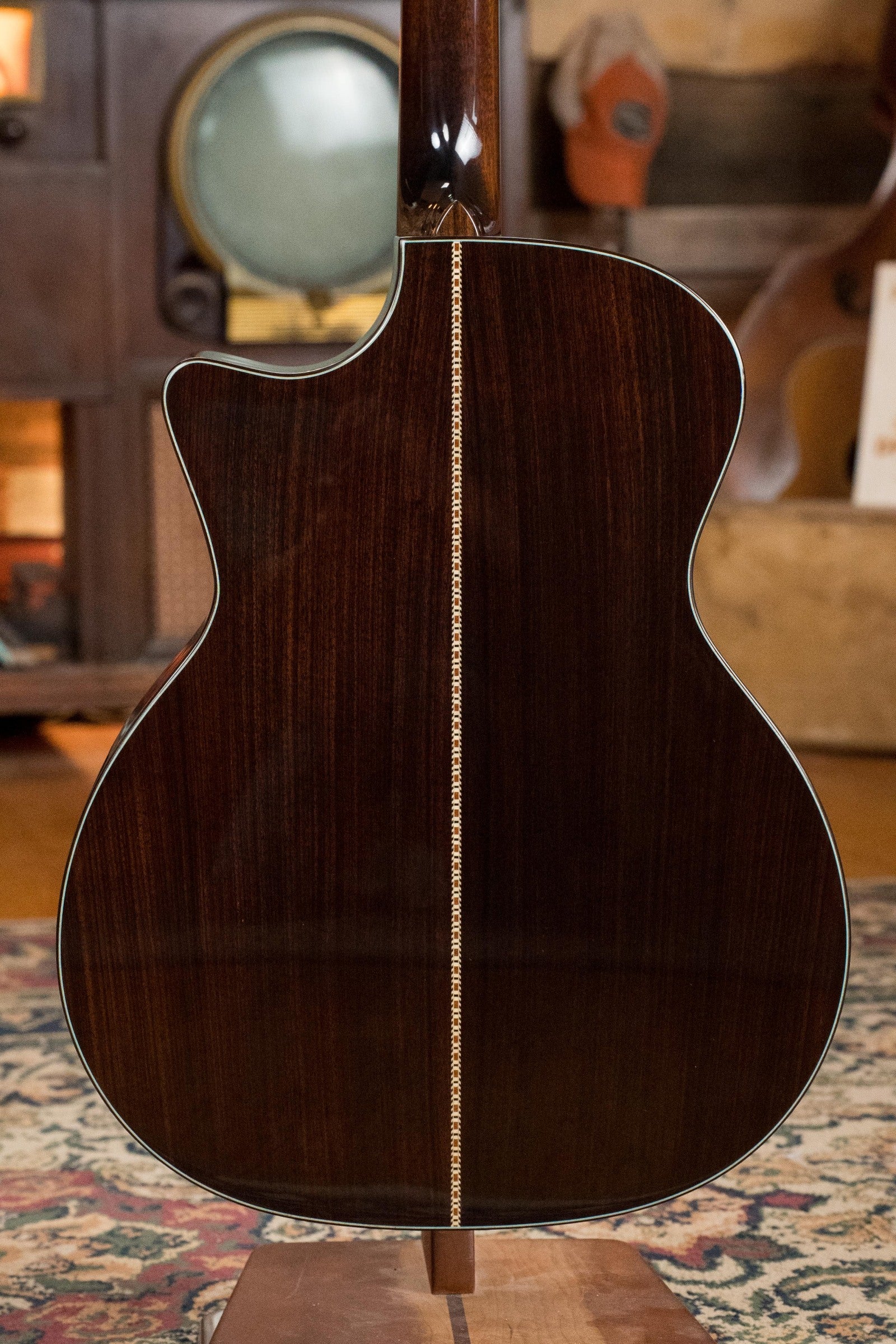 Eastman AC722CE-DF grand auditorium guitar back with dark rosewood Dakota Fade finish and center strip detailing. - Eastman AC722CE-DF European Spruce/Rosewood Dakota Fade Finish Grand Auditorium w/ LR Baggs Pickup #6872 - Default Title