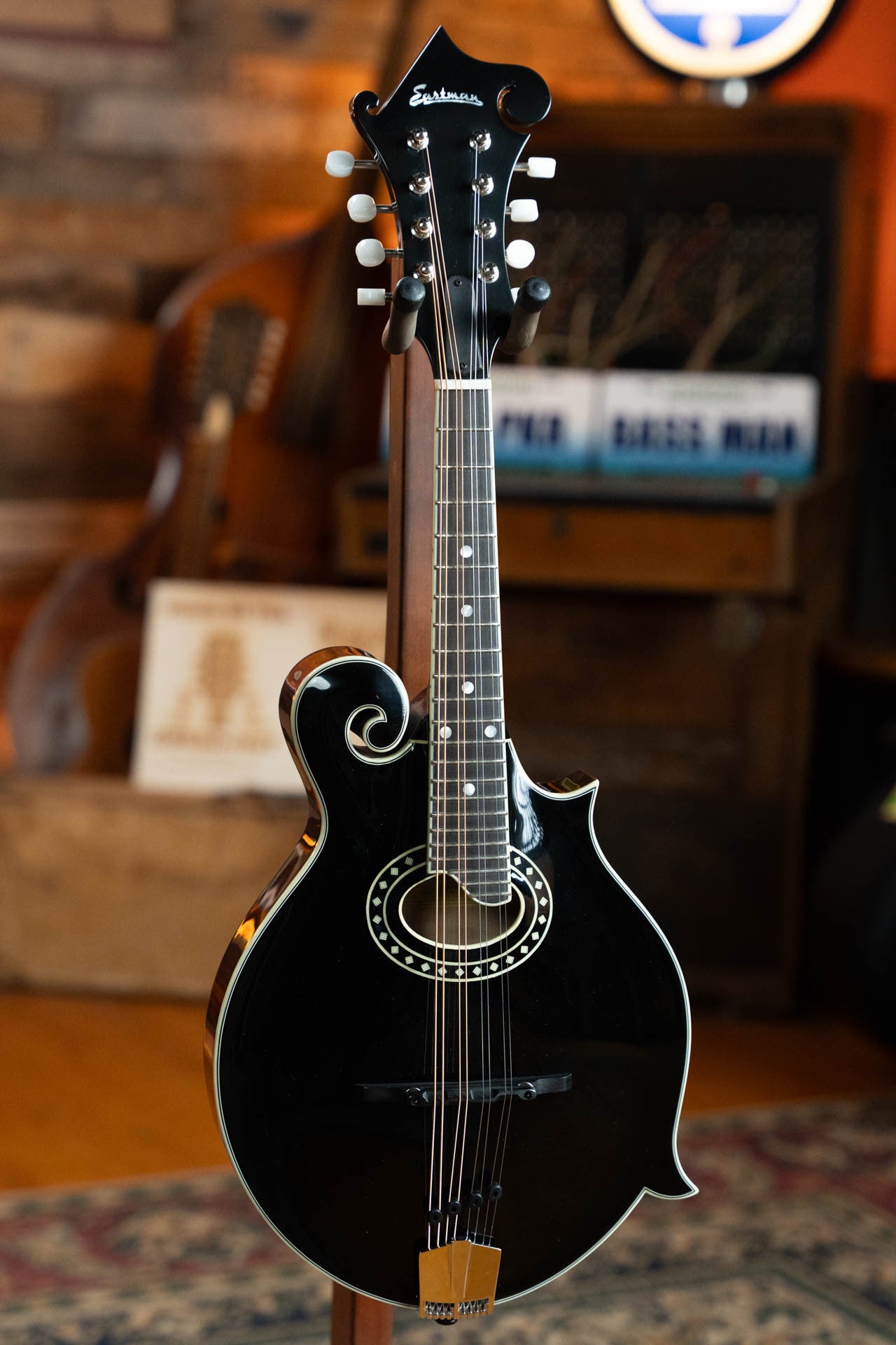 Eastman MD514-BK-LTD Limited All Solid Adirondack/Maple F-Style Black Top Mandolin w/Oval Hole #5580