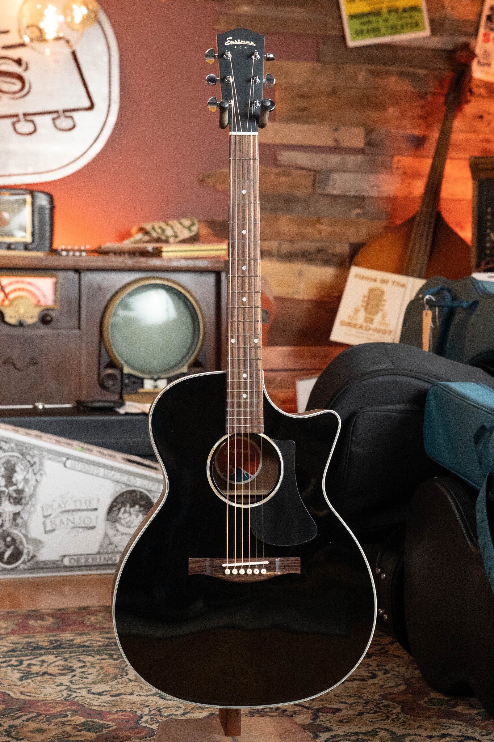 Eastman PCH2-GACE-BK Solid Thermo-Cured Sitka/Laminated Rosewood Grand Auditorium Cutaway Black Top Guitar w/Electronics #5743