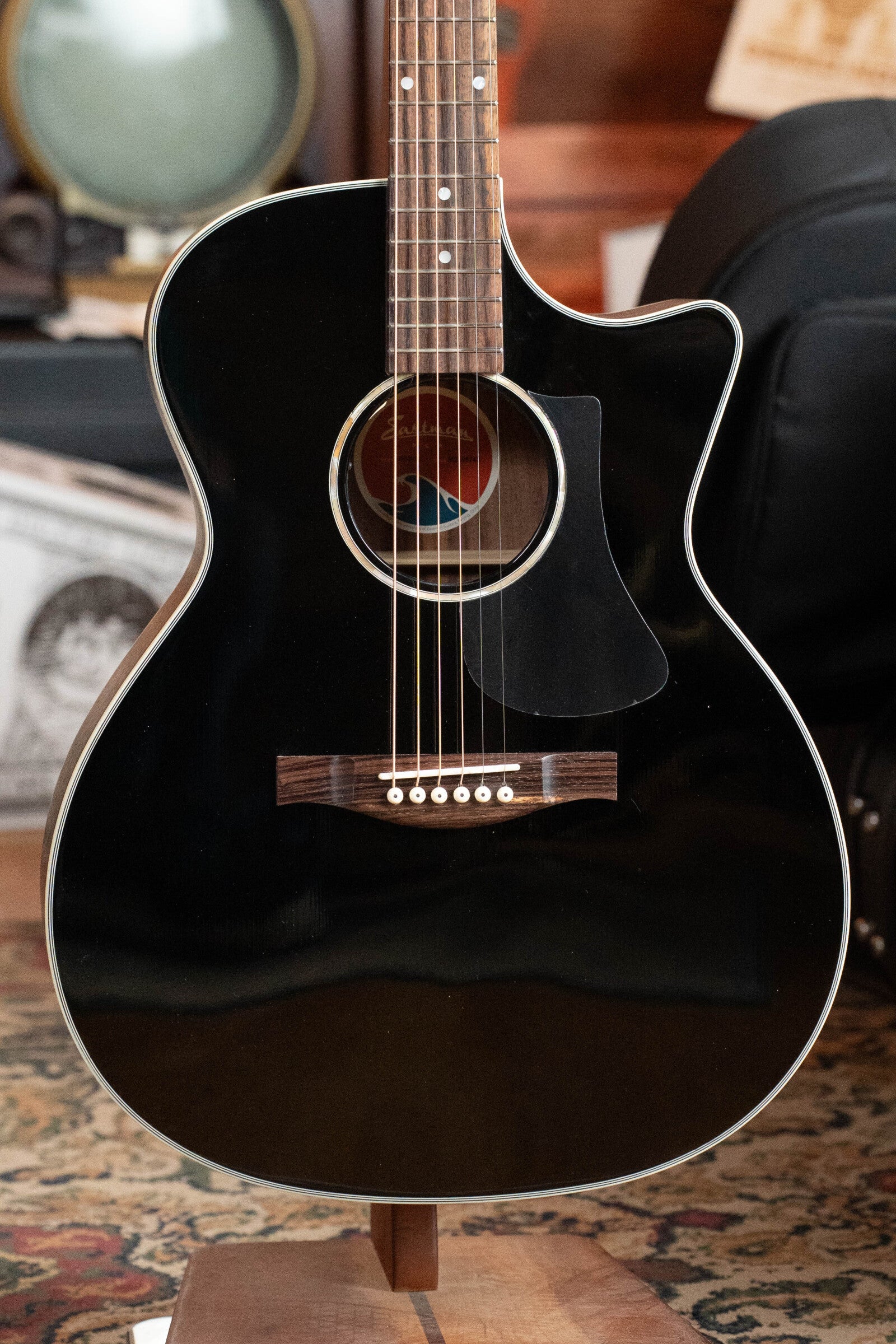 Eastman PCH2-GACE-BK Solid Thermo-Cured Sitka/Laminated Rosewood Grand Auditorium Cutaway Black Top Guitar w/Electronics #5743