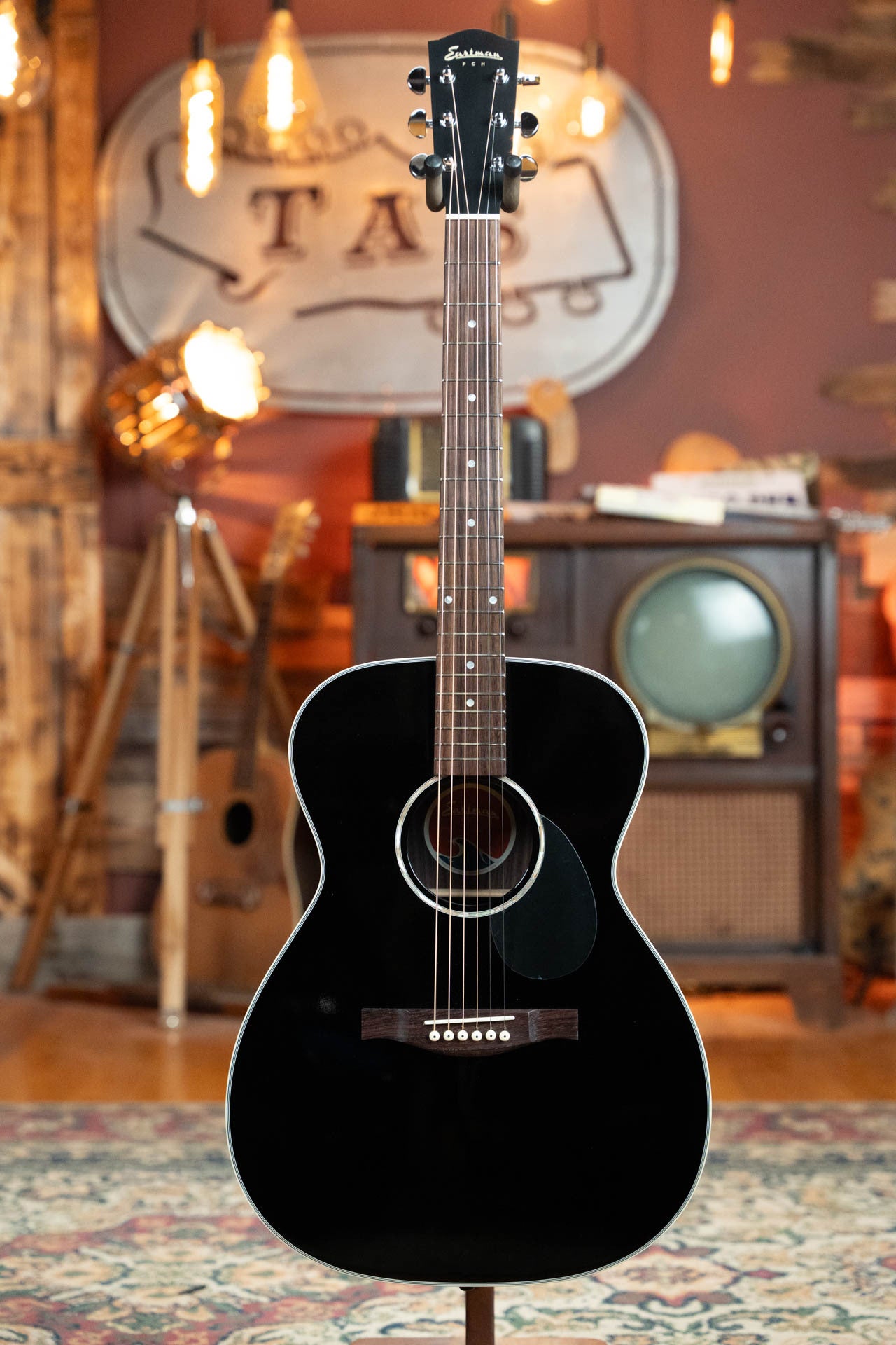 Eastman PCH2-OM-BK Solid Thermo-Cured Sitka/Laminated Rosewood Orchestra Model Gloss Black Top Acoustic Guitar #1077