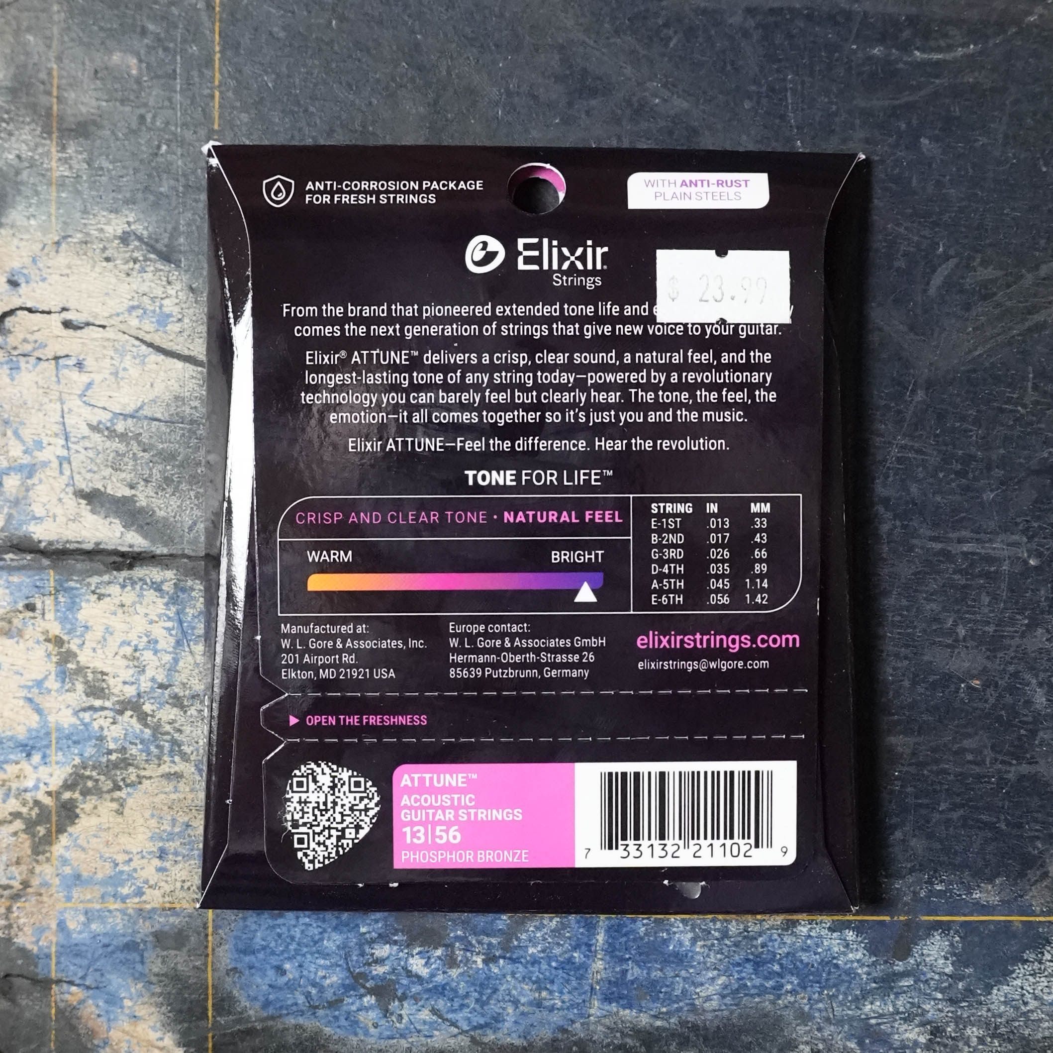 Elixir Phosphor Bronze Acoustic Guitar Strings, ATTUNE, Medium 13-56