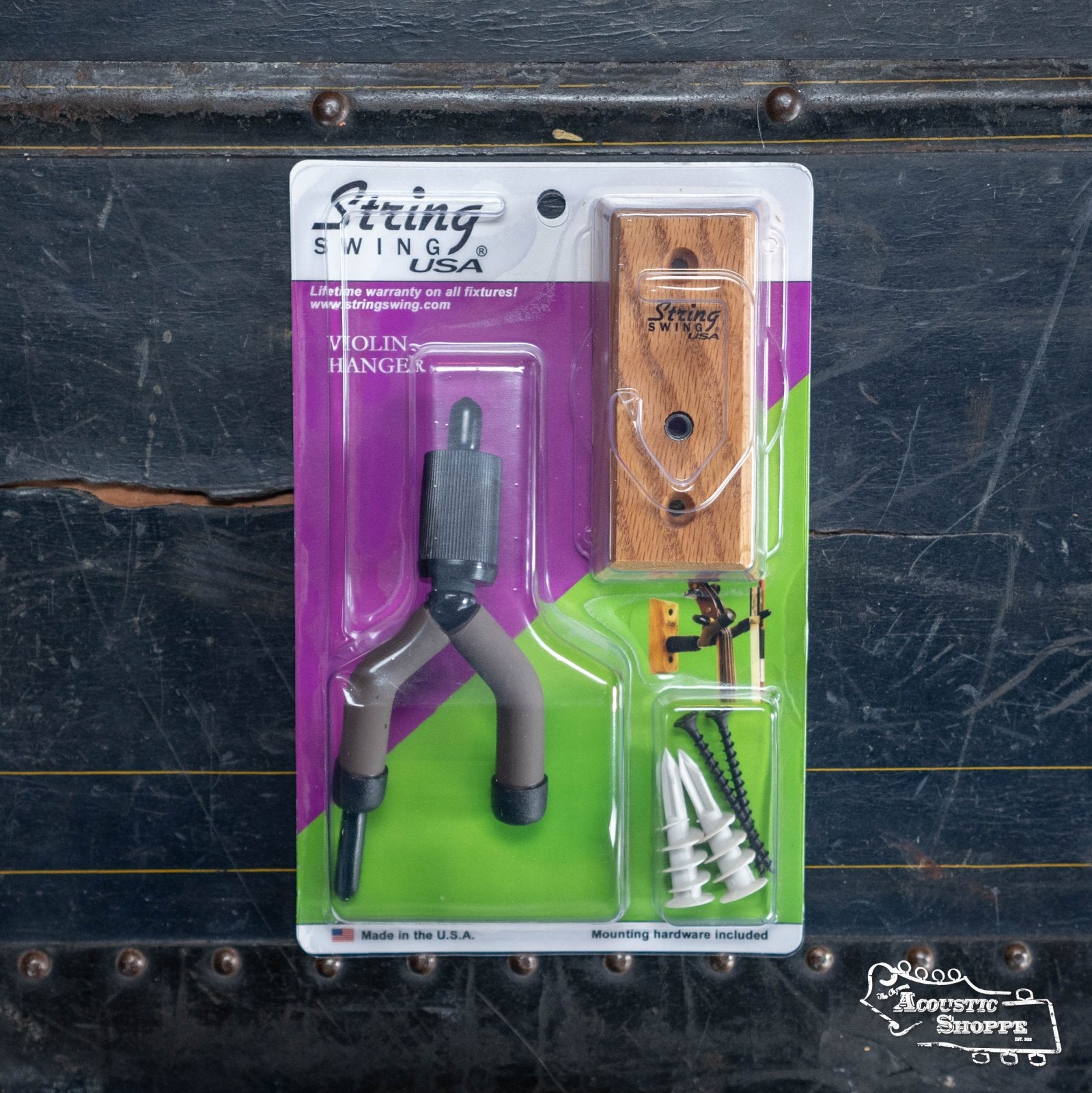 The String Swing Oak Home & Studio Violin Hanger (CC01V-O) by String Swing features a hardwood display and secure bow holder for easy violin organization.
