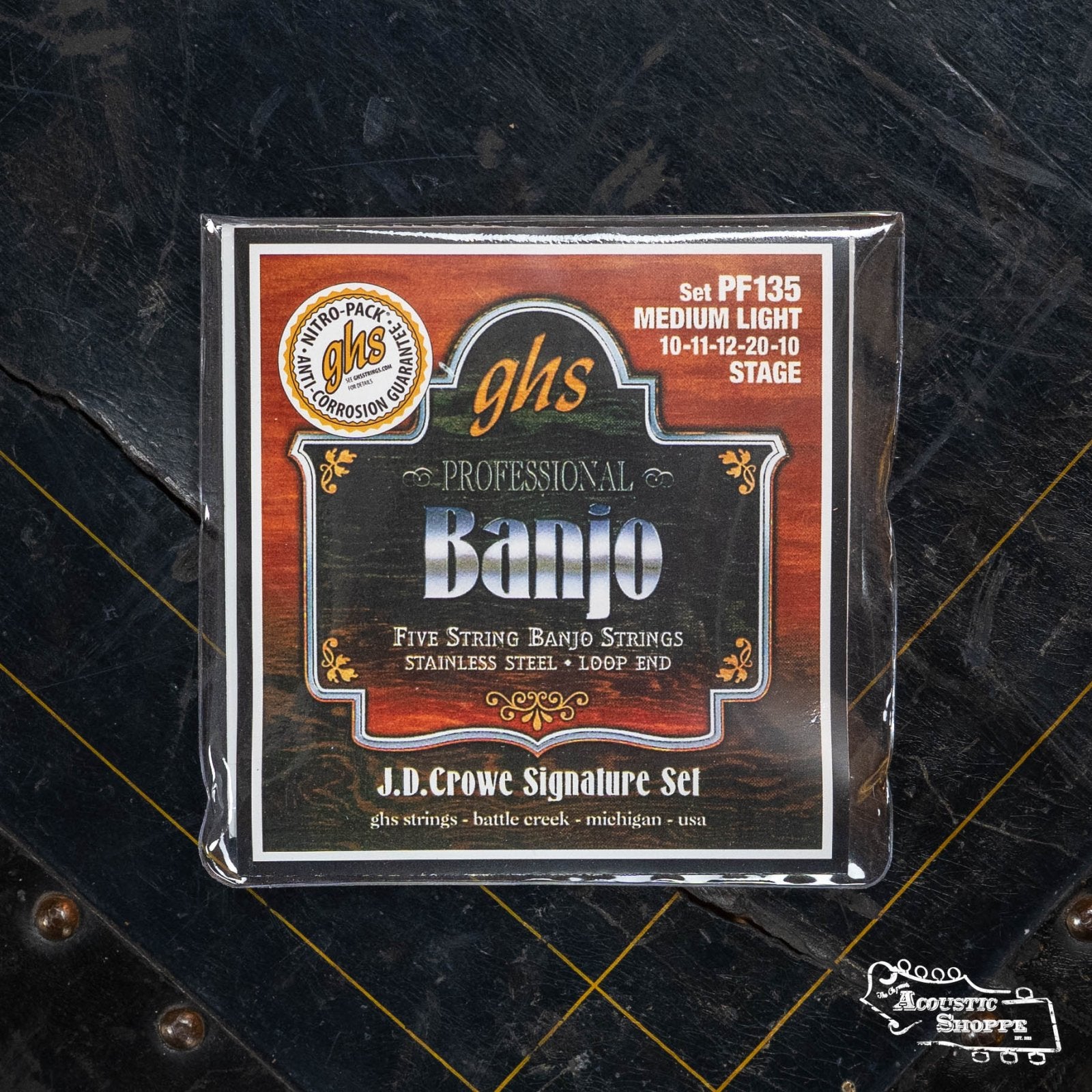 The GHS J.D. Crowe Signature Stage 5-string Banjo Stainless Steel Strings (PF135) by GHS Strings offers medium light loop end gauges 10-11-12-20-10 for outstanding tone and playability.