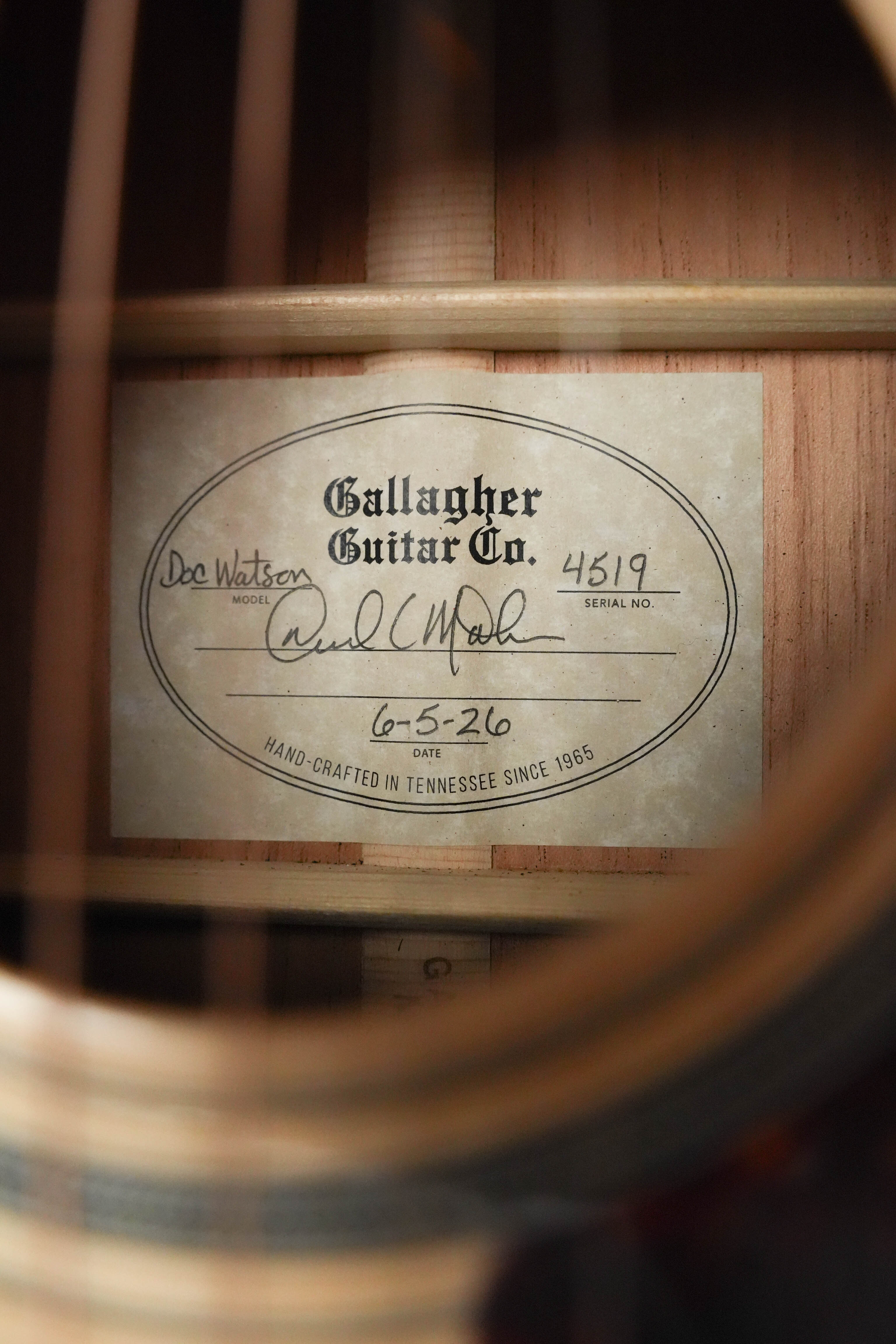 Gallagher Doc Watson Sitka/Mahogany Dreadnought Acoustic Guitar #4519