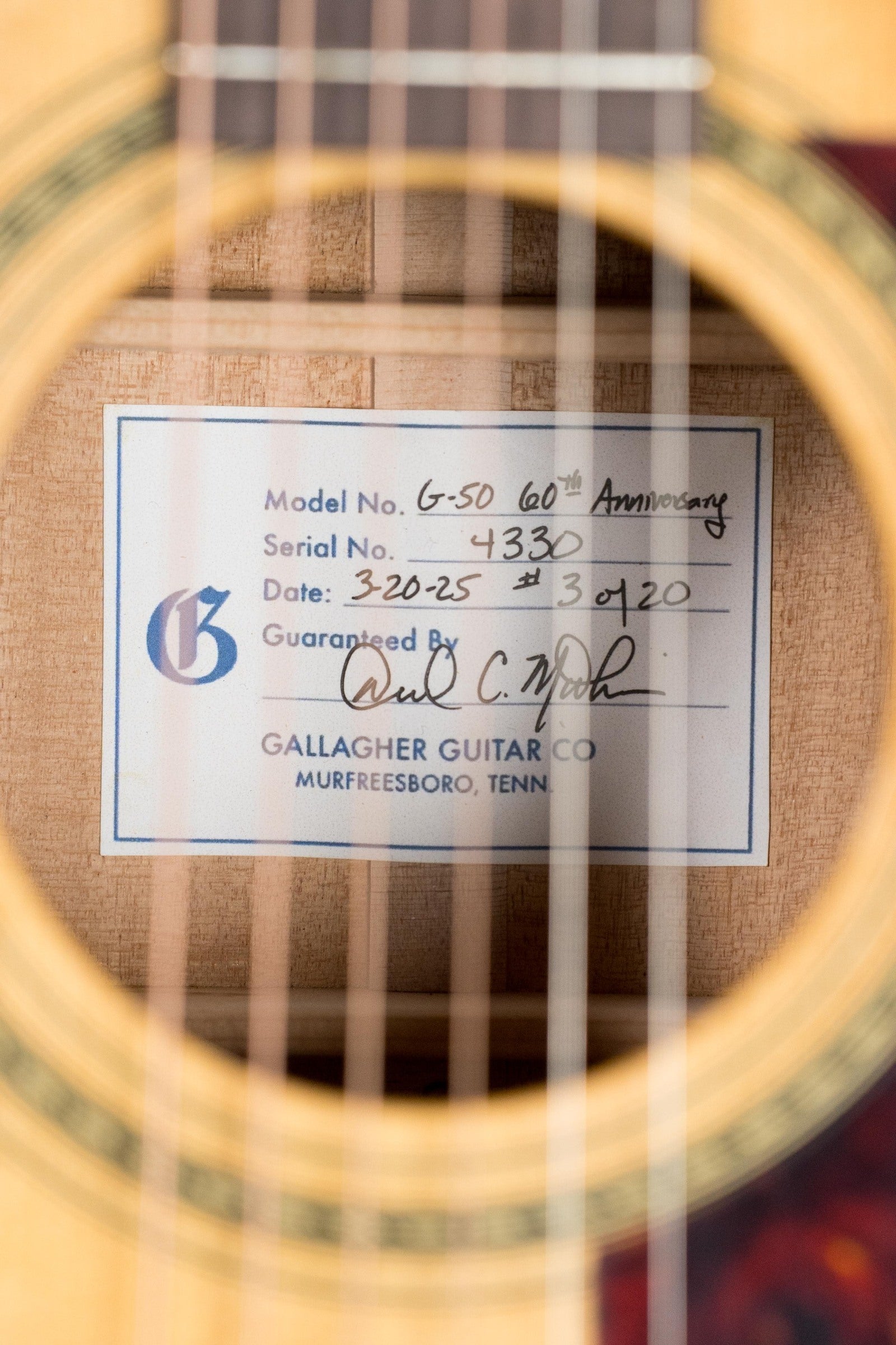 Gallagher 60th Anniversary G-50 Sitka/Mahogany Ambertone Dreadnought Acoustic Guitar #4330