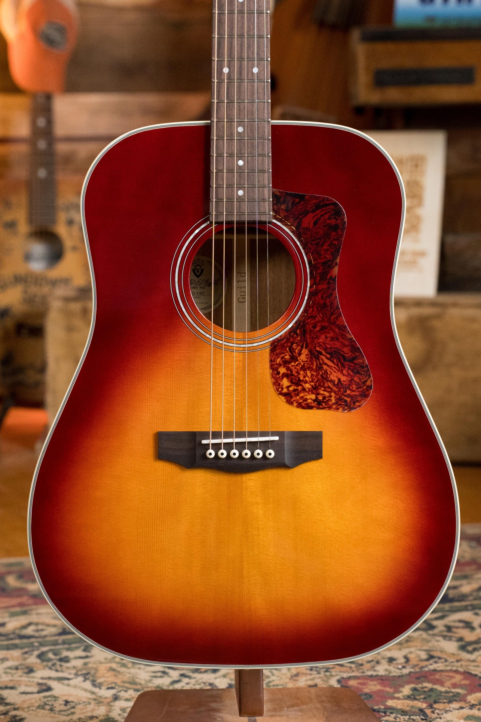 Guild D-140 Sitka/African Mahogany Cherry Burst Dreadnought Acoustic Guitar #4622