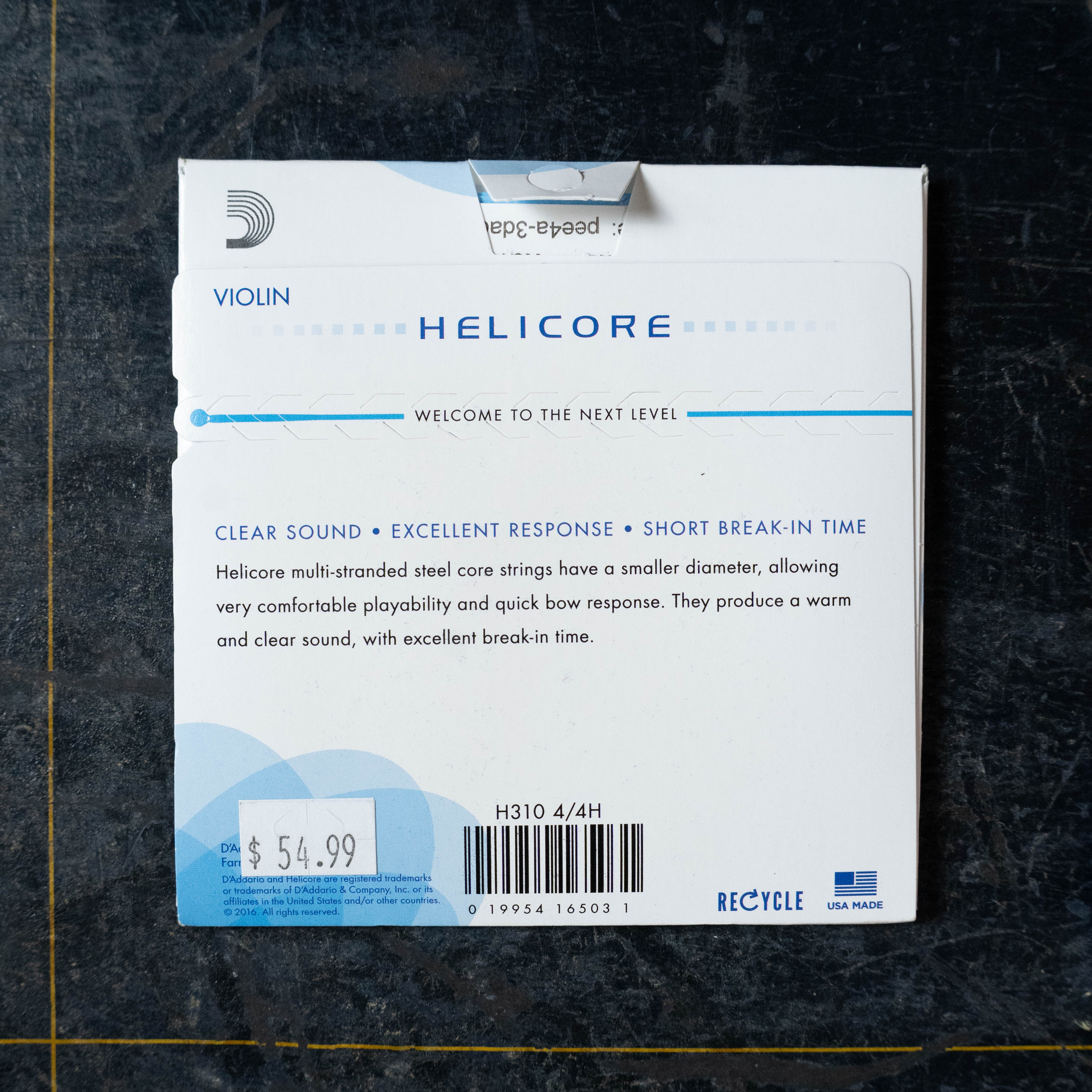D'Addario H310 4/4H Helicore Violin String Set 4/4 Scale Heavy Tension