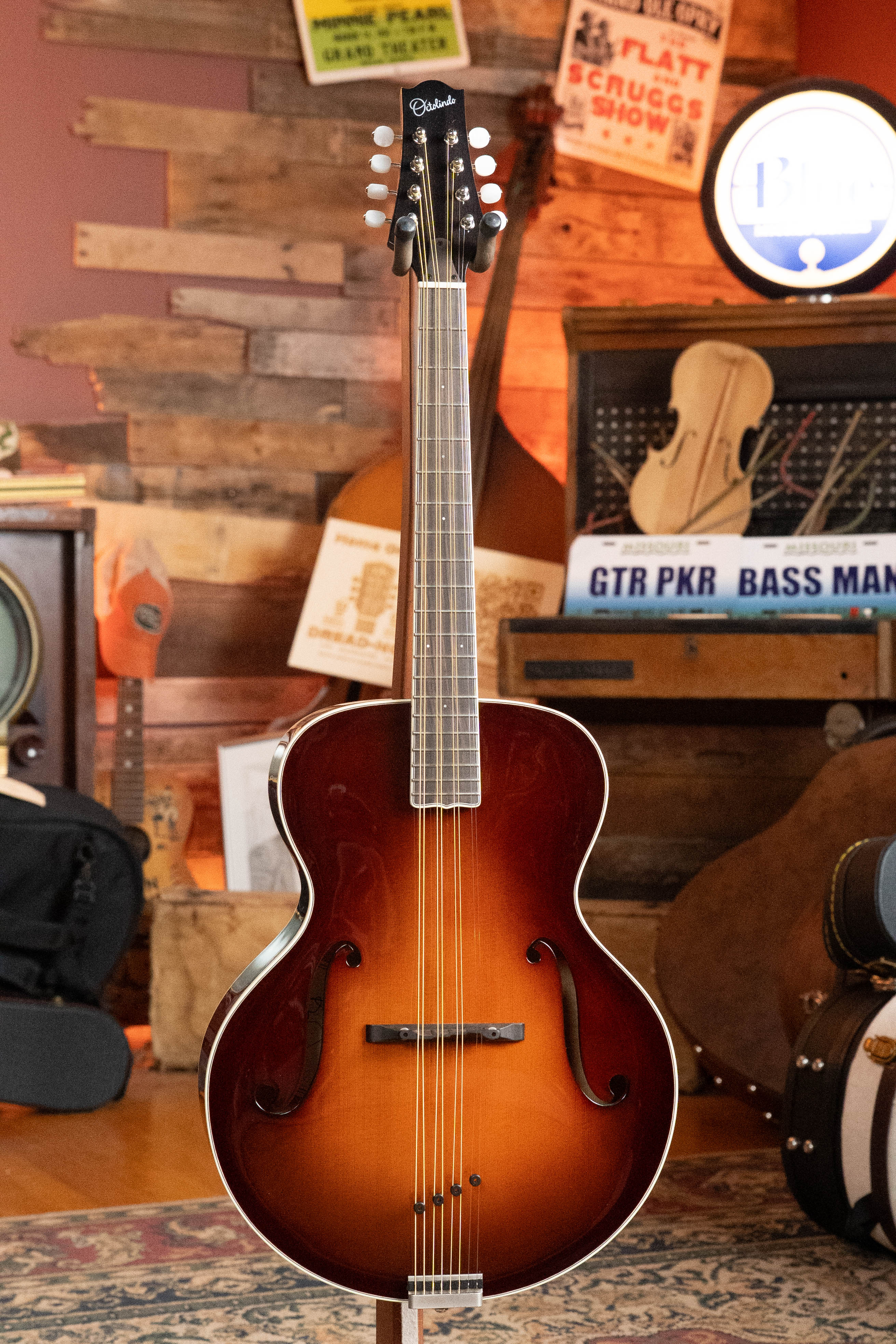 KR Strings "Moon" Spruce/Curly Maple F-Model Maestro Deluxe Sunburst Octolindo