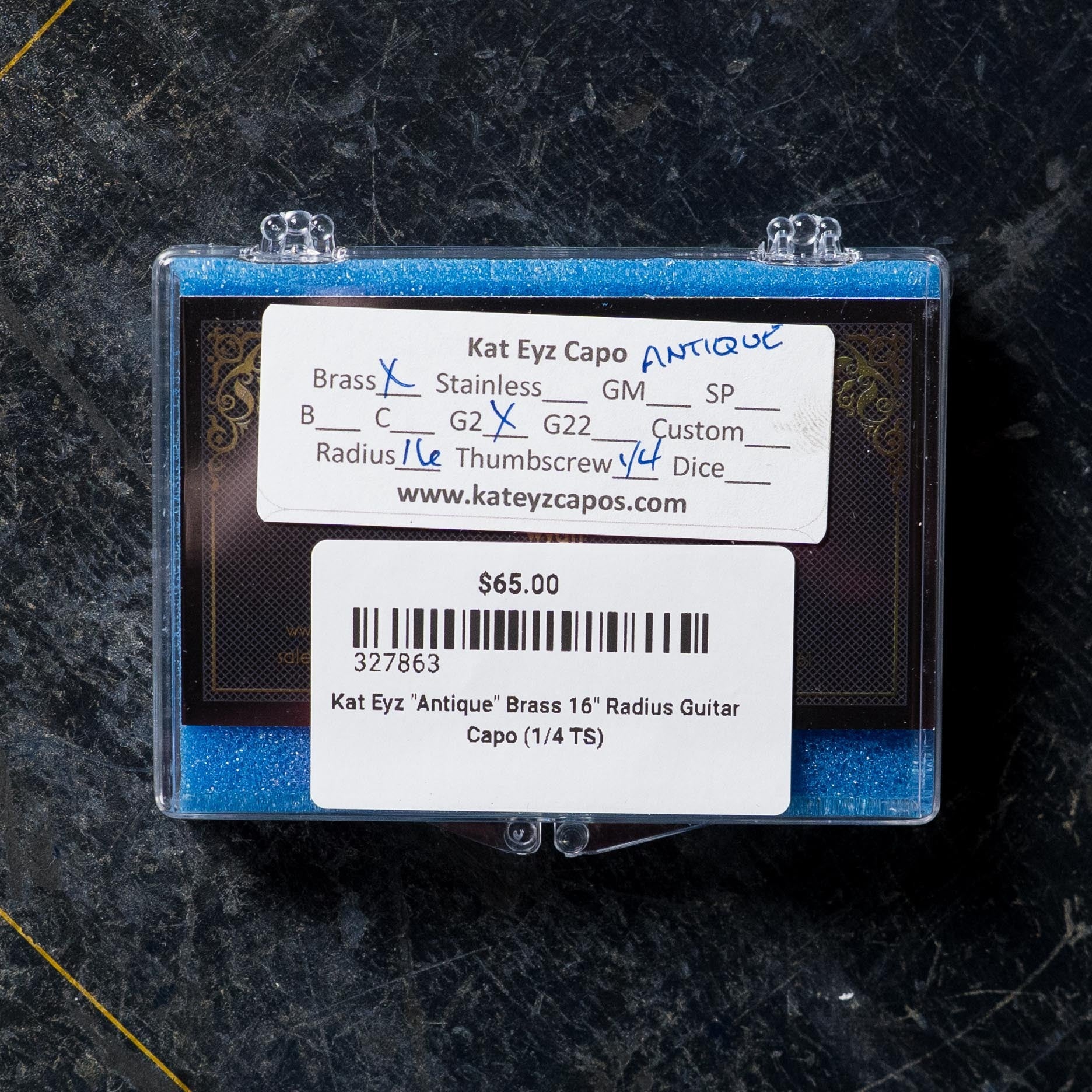 Kat Eyz "Antique" Brass 16" Radius Guitar Capo (1/4 TS)