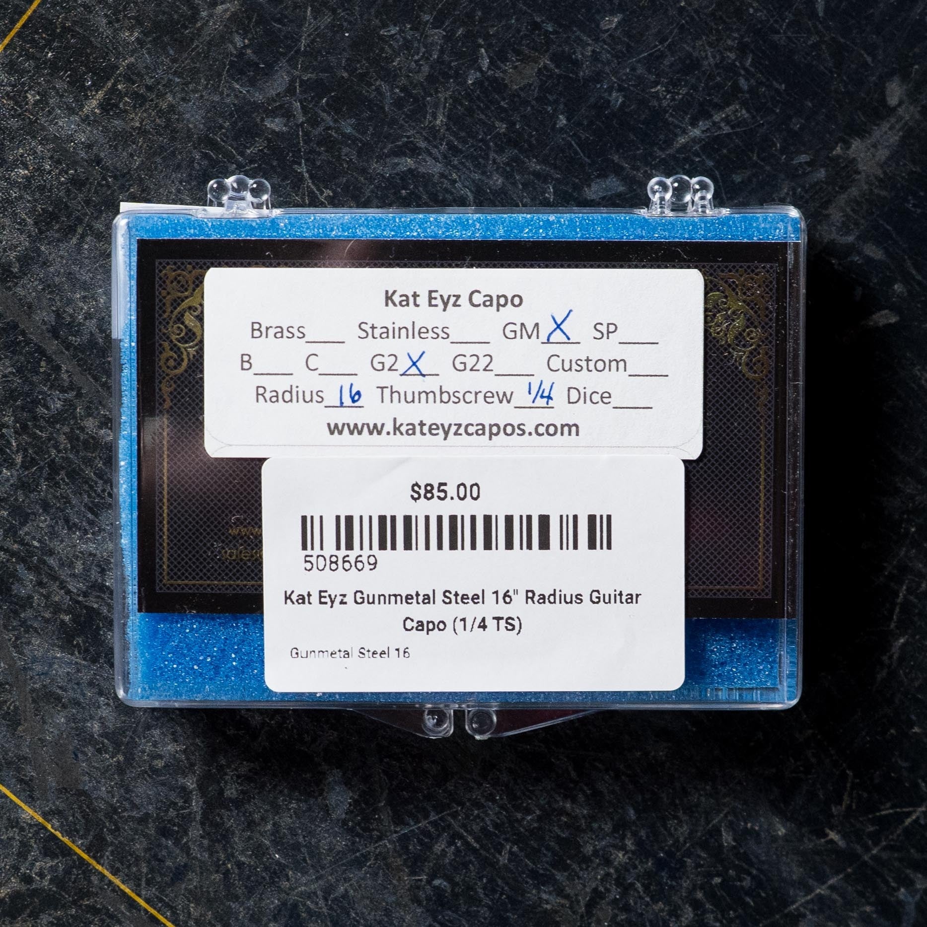 Kat Eyz Gunmetal Steel 16" Radius Guitar Capo (1/4 TS)