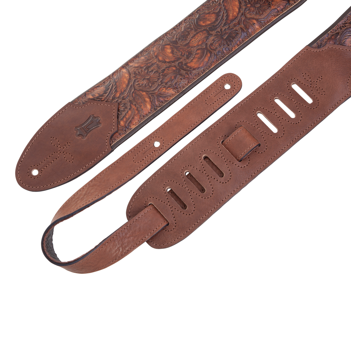 Levy's Sundance Series M4WP-006 Geranium Whiskey strap end tab detail