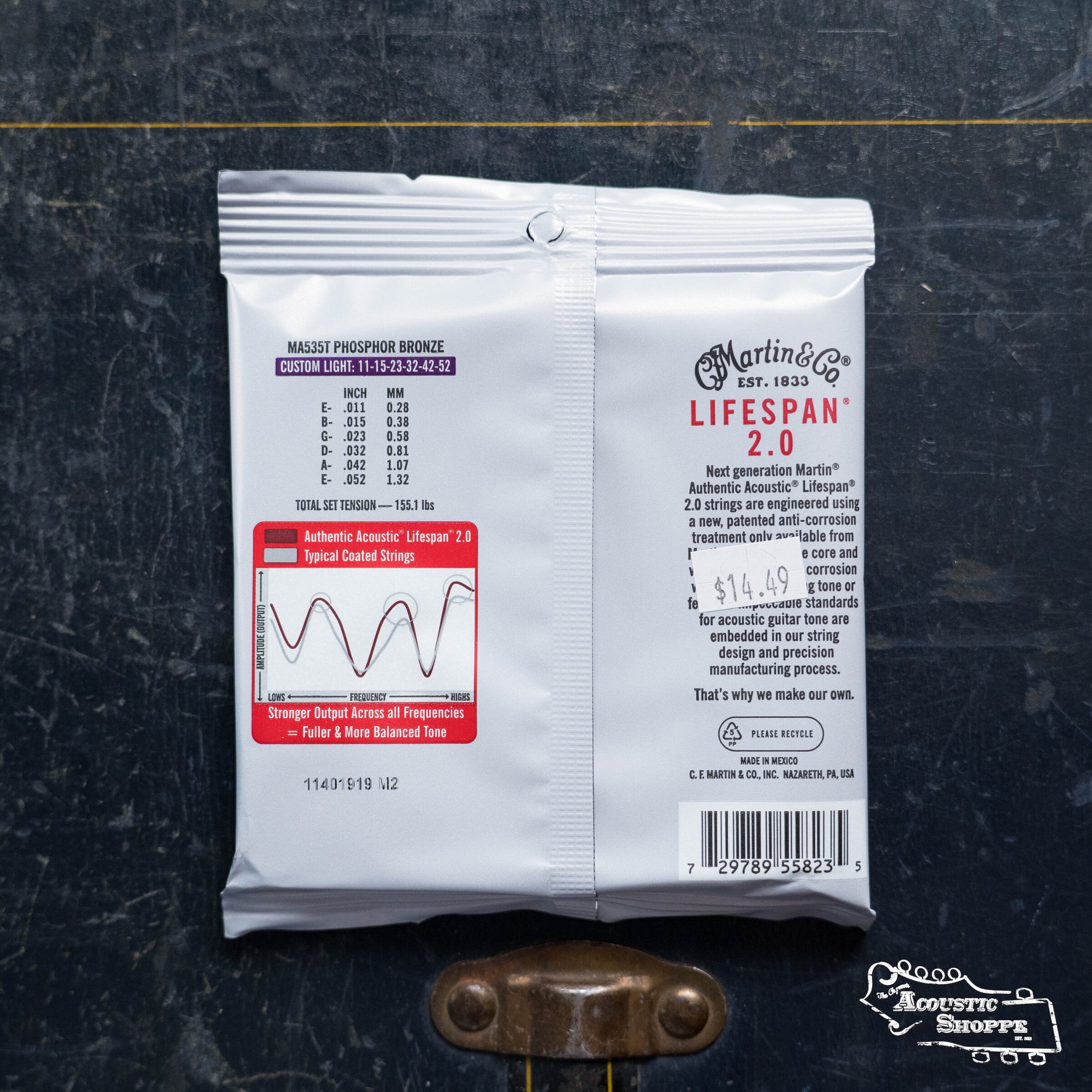 Martin Authentic Custom Light Acoustic Lifespan 2.0 Guitar Strings - Phosphor Bronze