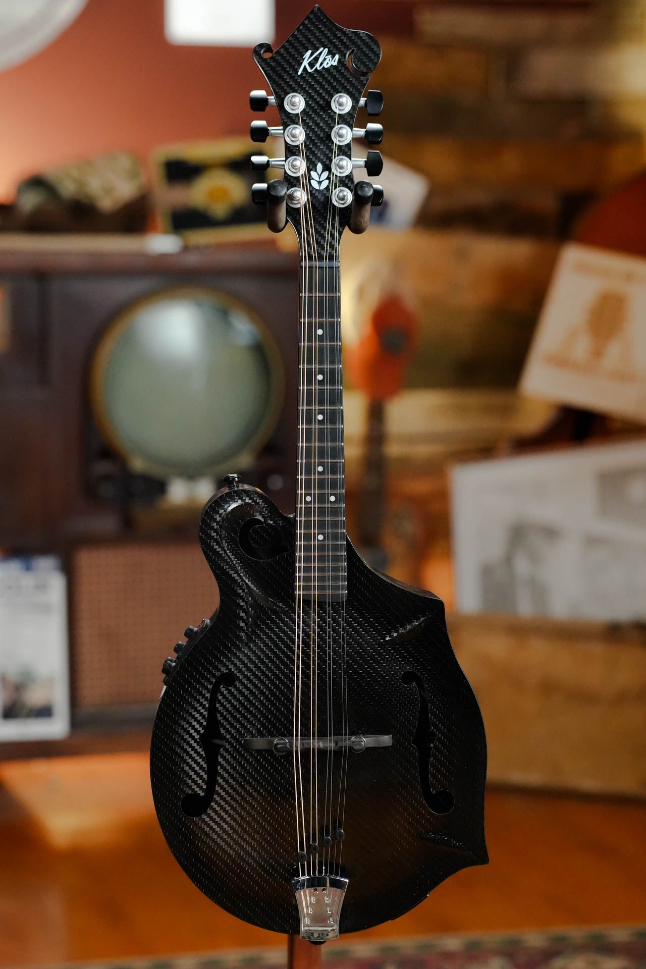 *New 2026 Model* KLOS Black Twill Carbon Fiber F-Style Mandolin w/ Klos EQ Pickup #2666