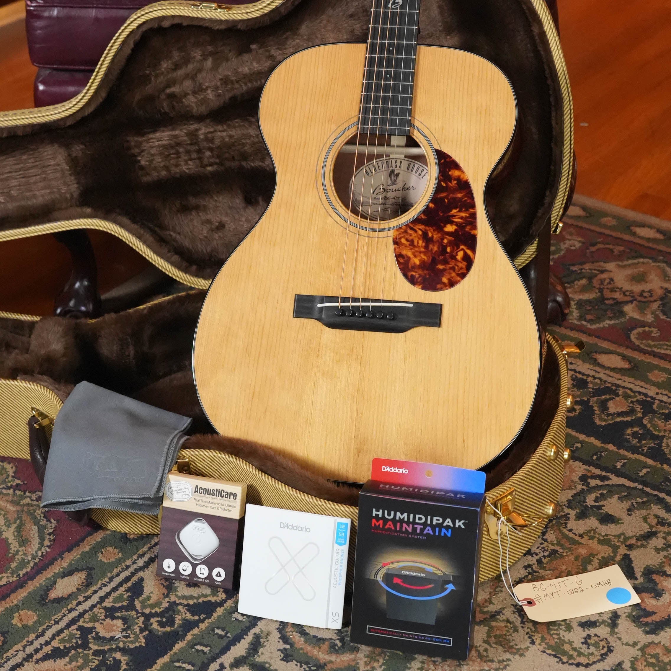 *New 2026 Model* Boucher BG-41T-G Torrefied Adirondack/Torrefied Mahogany Bluegrass Goose Gold Pack OM Hybrid Acoustic Guitar #1022