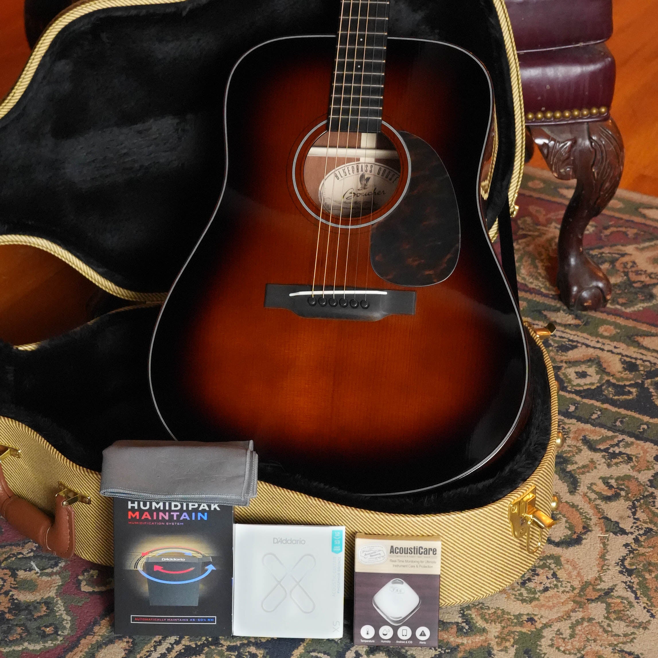 *New 2026 Model* Boucher BG-42T-BG Torrefied Adirondack/Torrefied Mahogany Bluegrass Goose Ambertone Burst Gold Pack Dreadnought Acoustic Guitar #1072