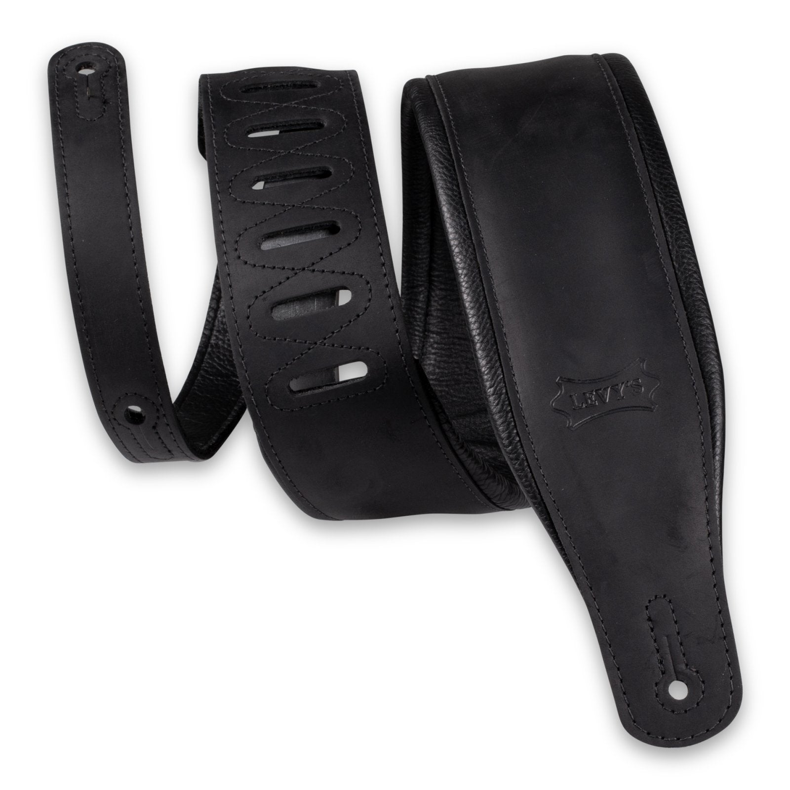 Levy's 3.25" Wide Butter Leather Guitar Strap - Black (PM32BH-BLK)