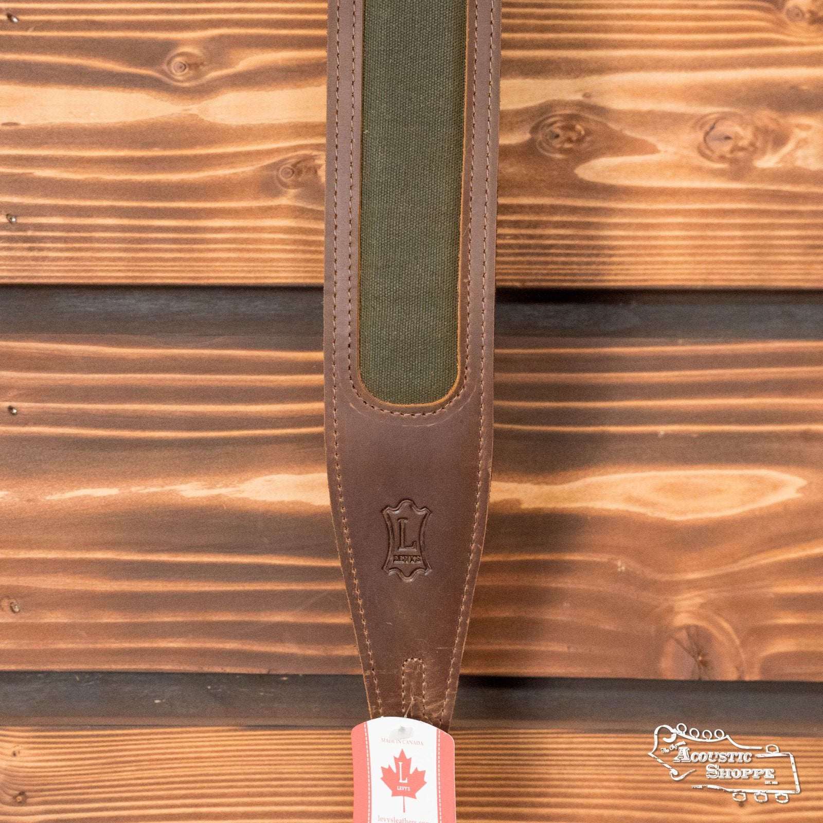 Levy's Voyager Pro Series 2.5" Brown Crazy Horse Leather Strap with a Green Waxed Canvas Window