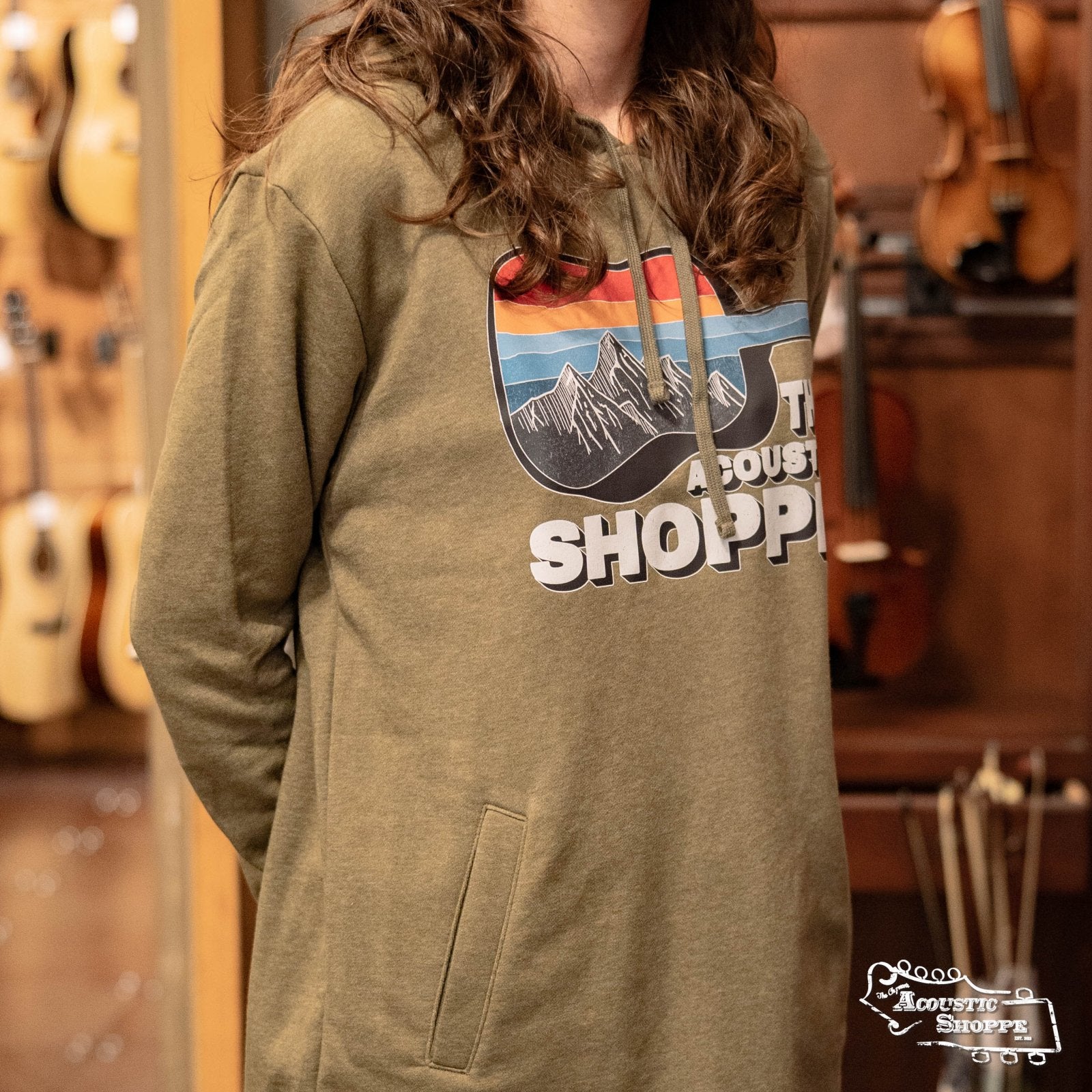 The Acoustic Shoppe "Scenic Guitar" Next Level Fleece Hoodie - Military Green