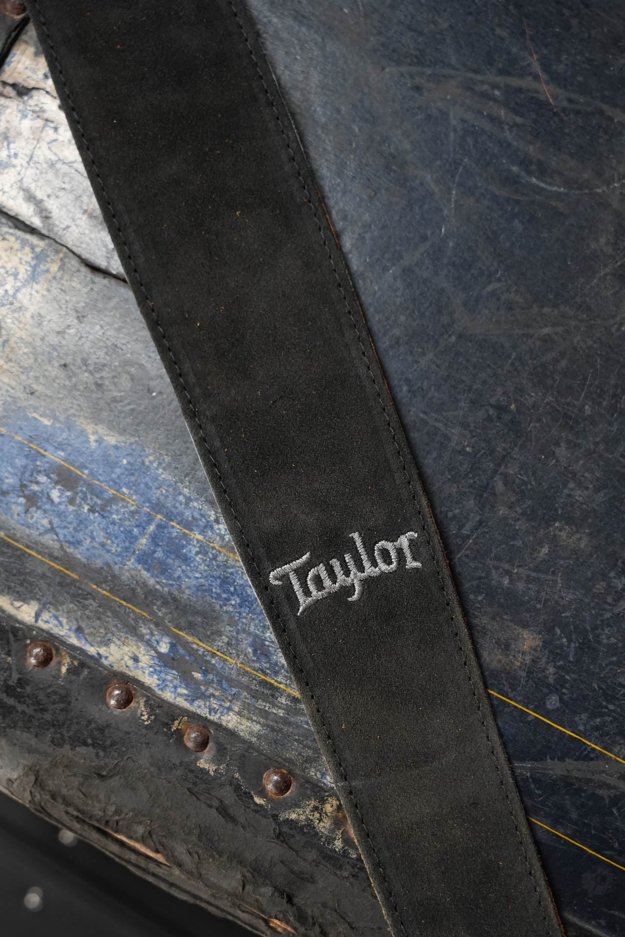 Taylor 2.5" Embroidered Suede Guitar Strap, Black