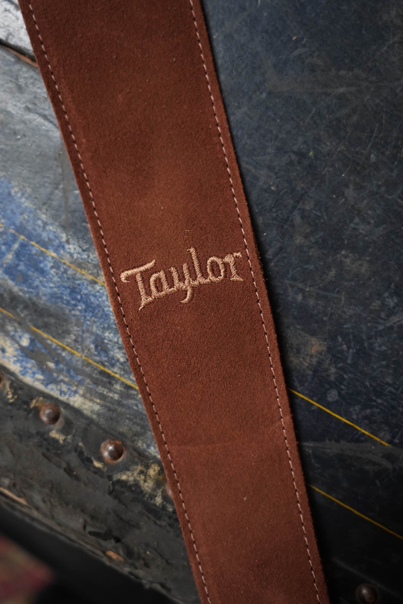 Taylor 2.5" Embroidered Suede Guitar Strap, Chocolate